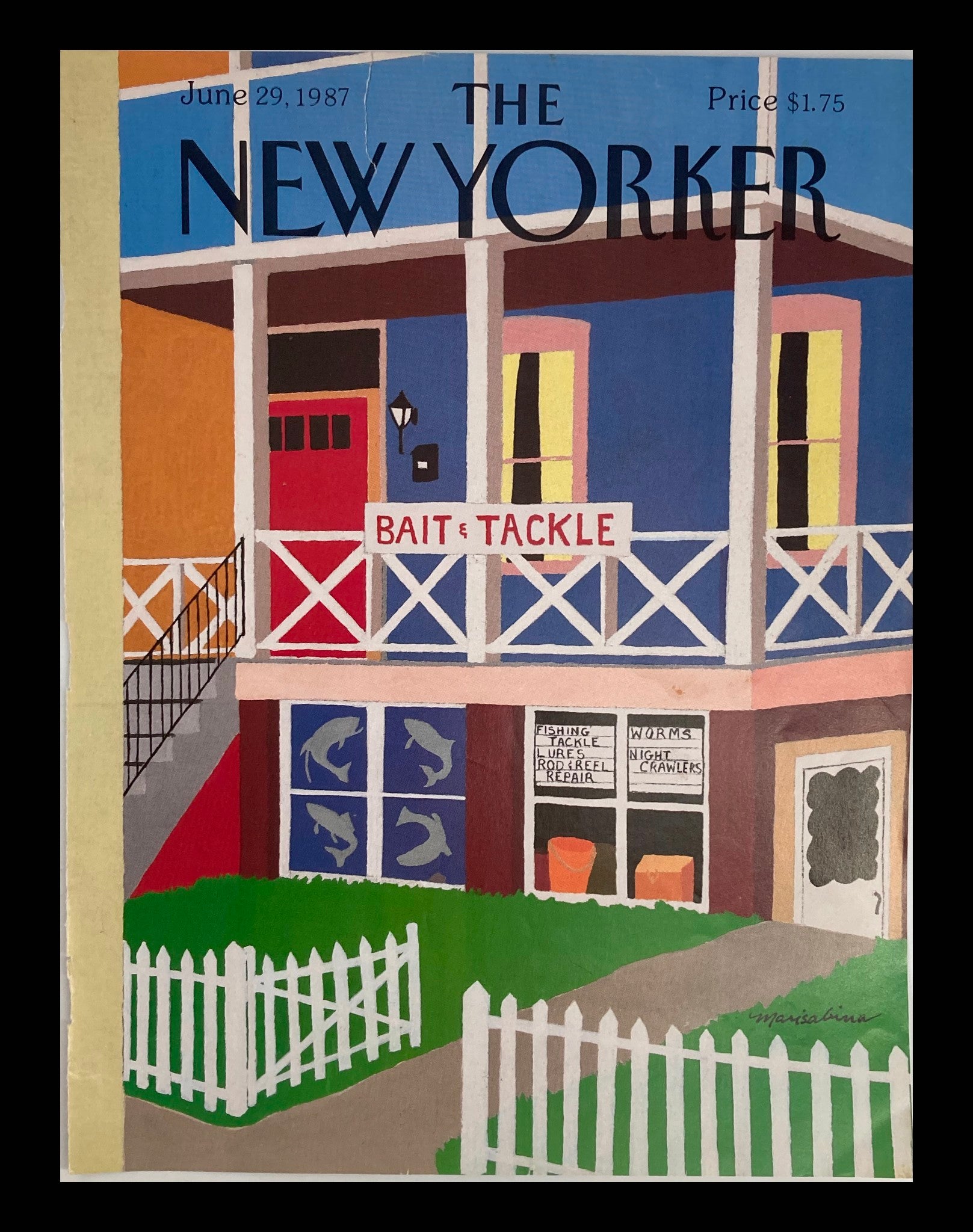 COVER ONLY The New Yorker June 29 1987 Bait & Tackle Store by Marisabina Russo