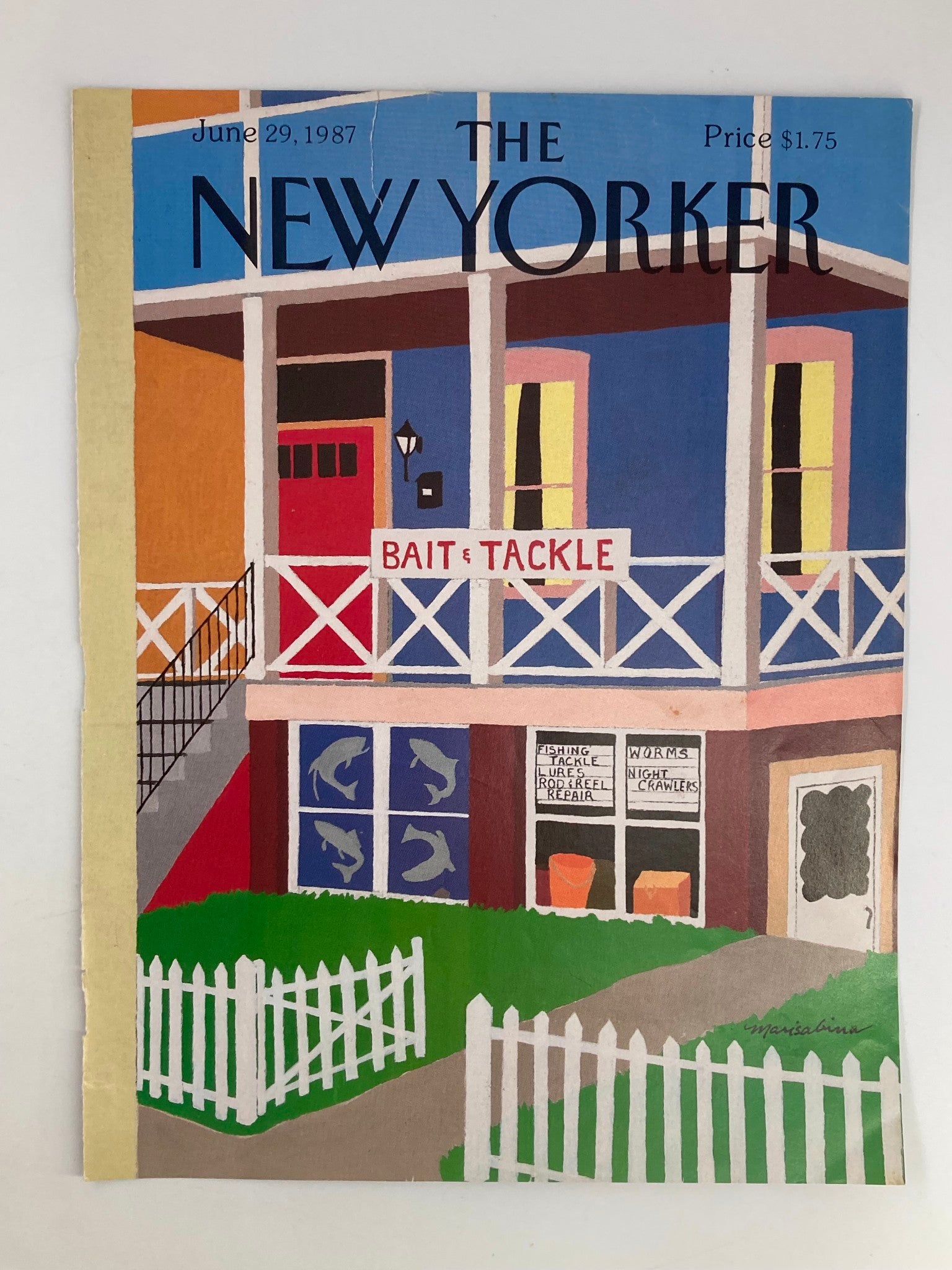 COVER ONLY The New Yorker June 29 1987 Bait & Tackle Store by Marisabina Russo