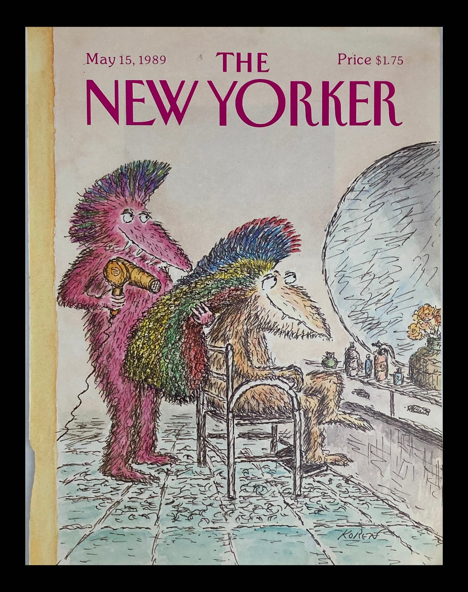 COVER ONLY The New Yorker May 15 1989 Rainbow Hair Stylist by Edward Koren