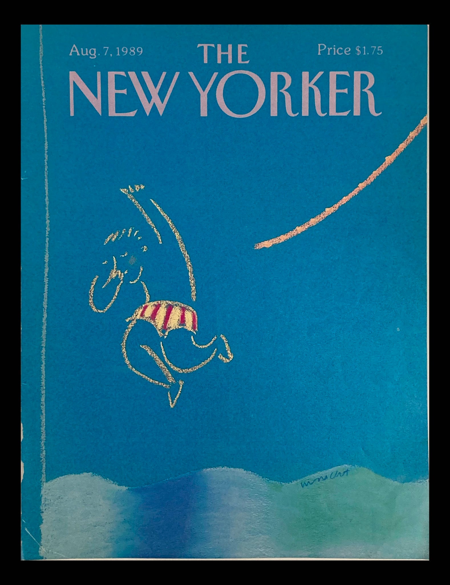 COVER ONLY The New Yorker August 7 1989 Swimmer Jumps In by Merlc Nacht