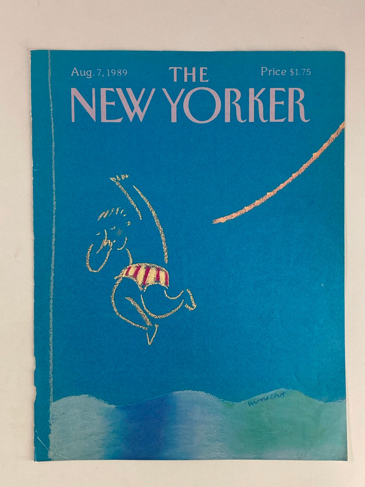 COVER ONLY The New Yorker August 7 1989 Swimmer Jumps In by Merlc Nacht