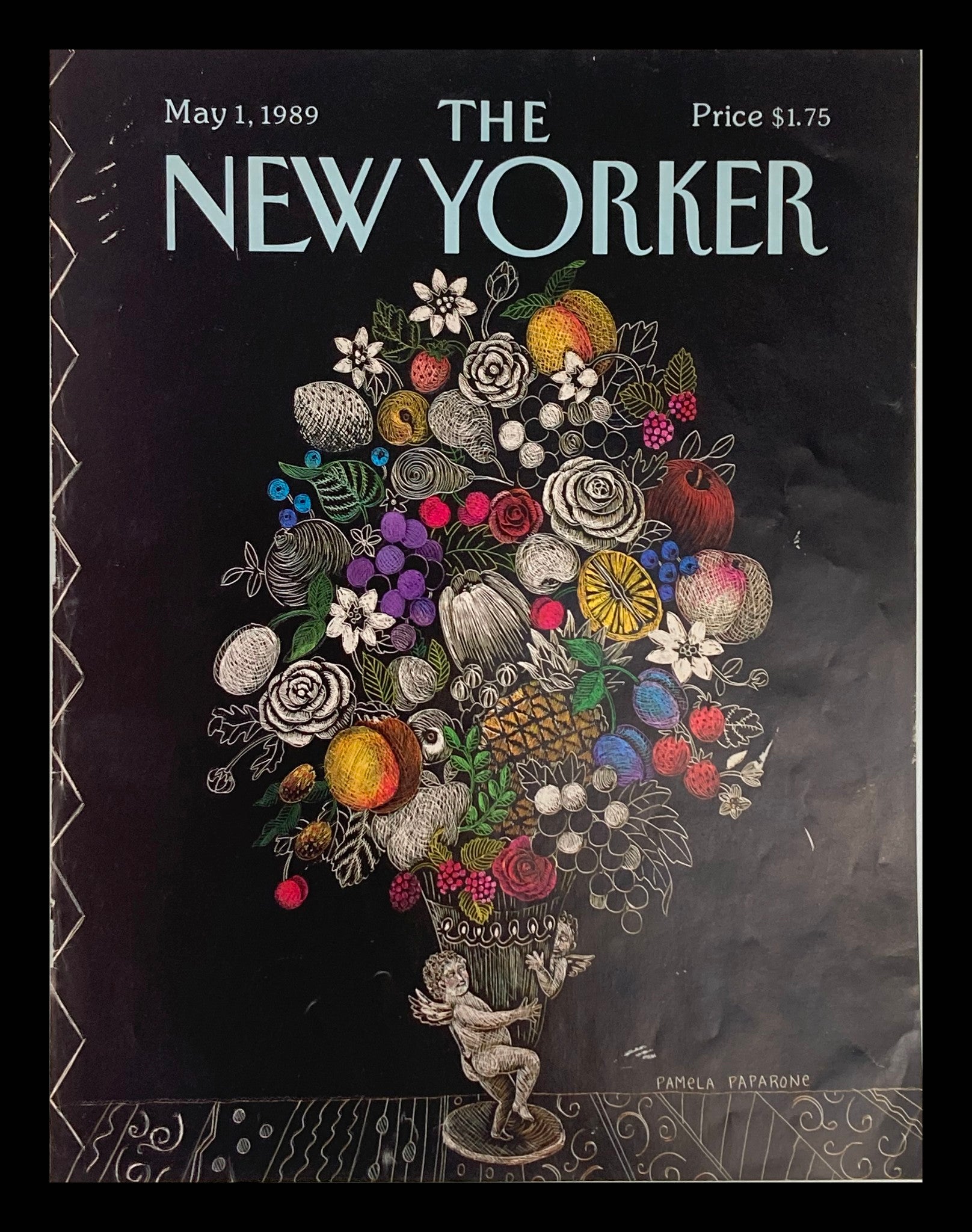 COVER ONLY The New Yorker May 1 1989 Fruits and Flower Vase by Pamela Paparone