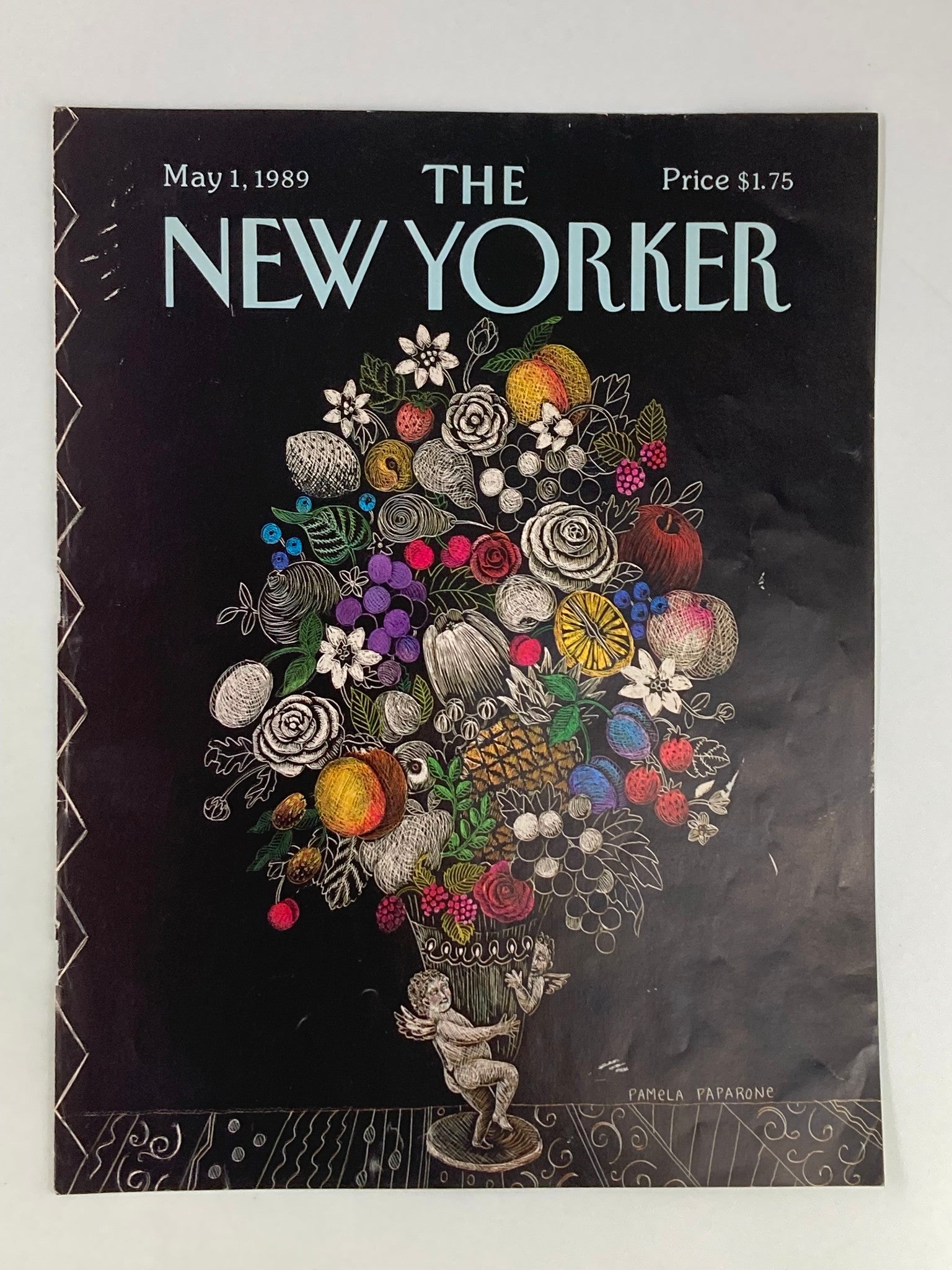 COVER ONLY The New Yorker May 1 1989 Fruits and Flower Vase by Pamela Paparone