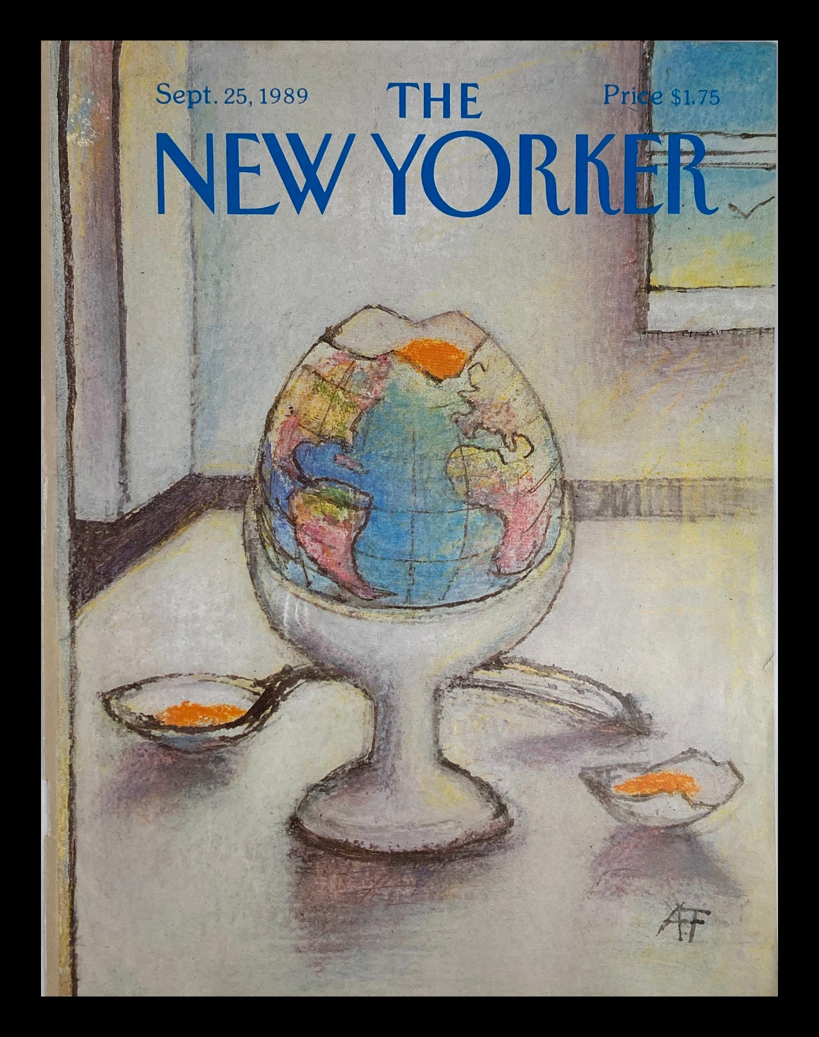 COVER ONLY The New Yorker September 25 1989 Egg Cup Globe by Andre Francois