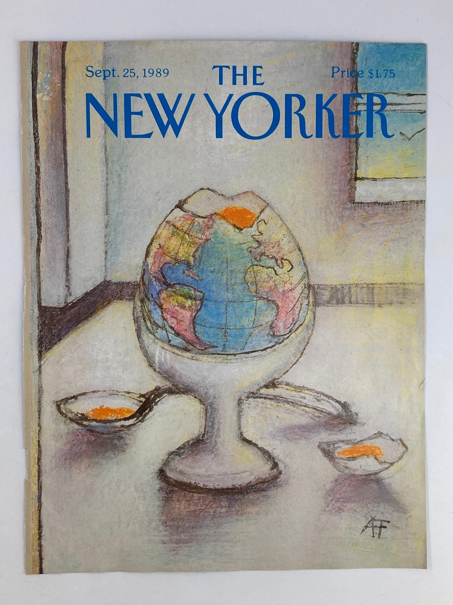 COVER ONLY The New Yorker September 25 1989 Egg Cup Globe by Andre Francois