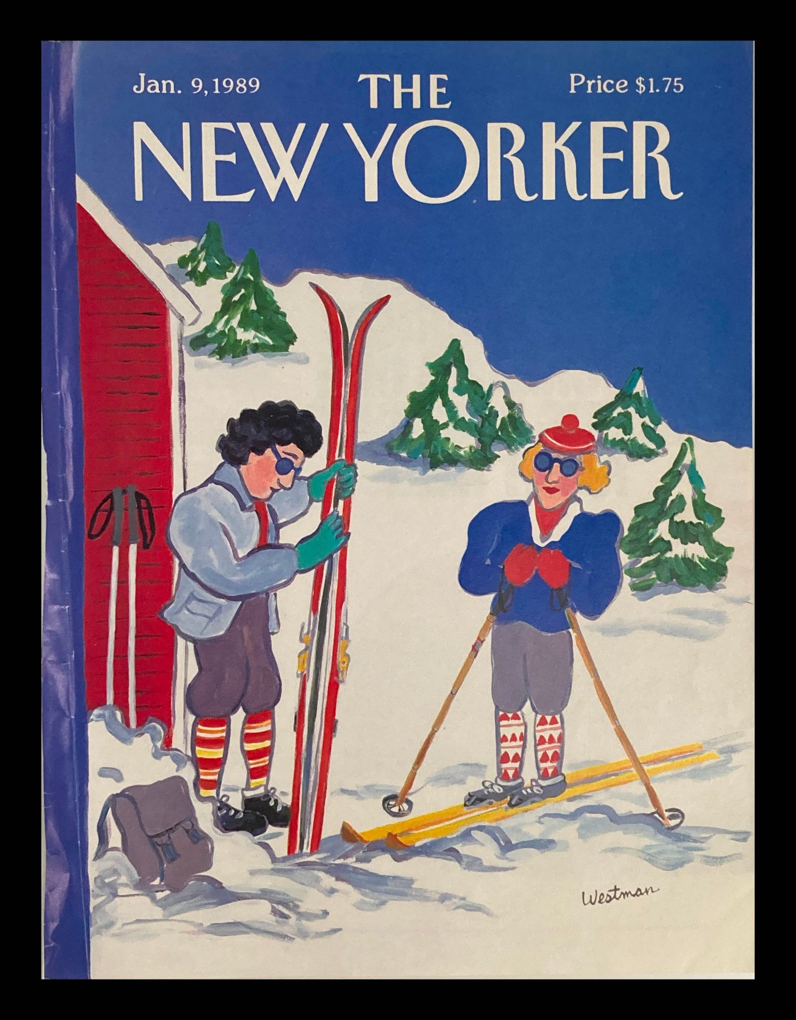 COVER ONLY The New Yorker January 9 1989 Skii Day by Barbara Westman