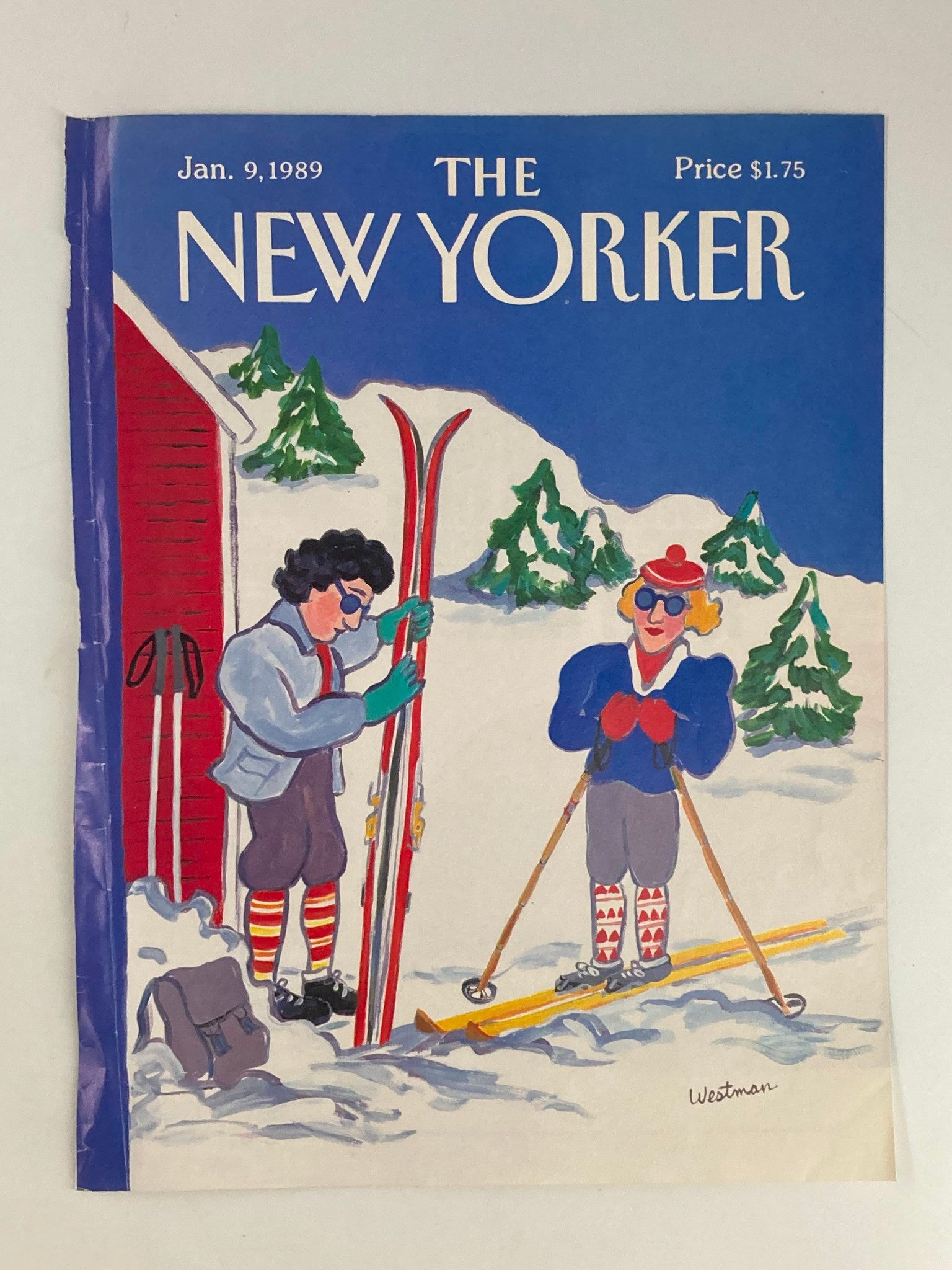 COVER ONLY The New Yorker January 9 1989 Skii Day by Barbara Westman