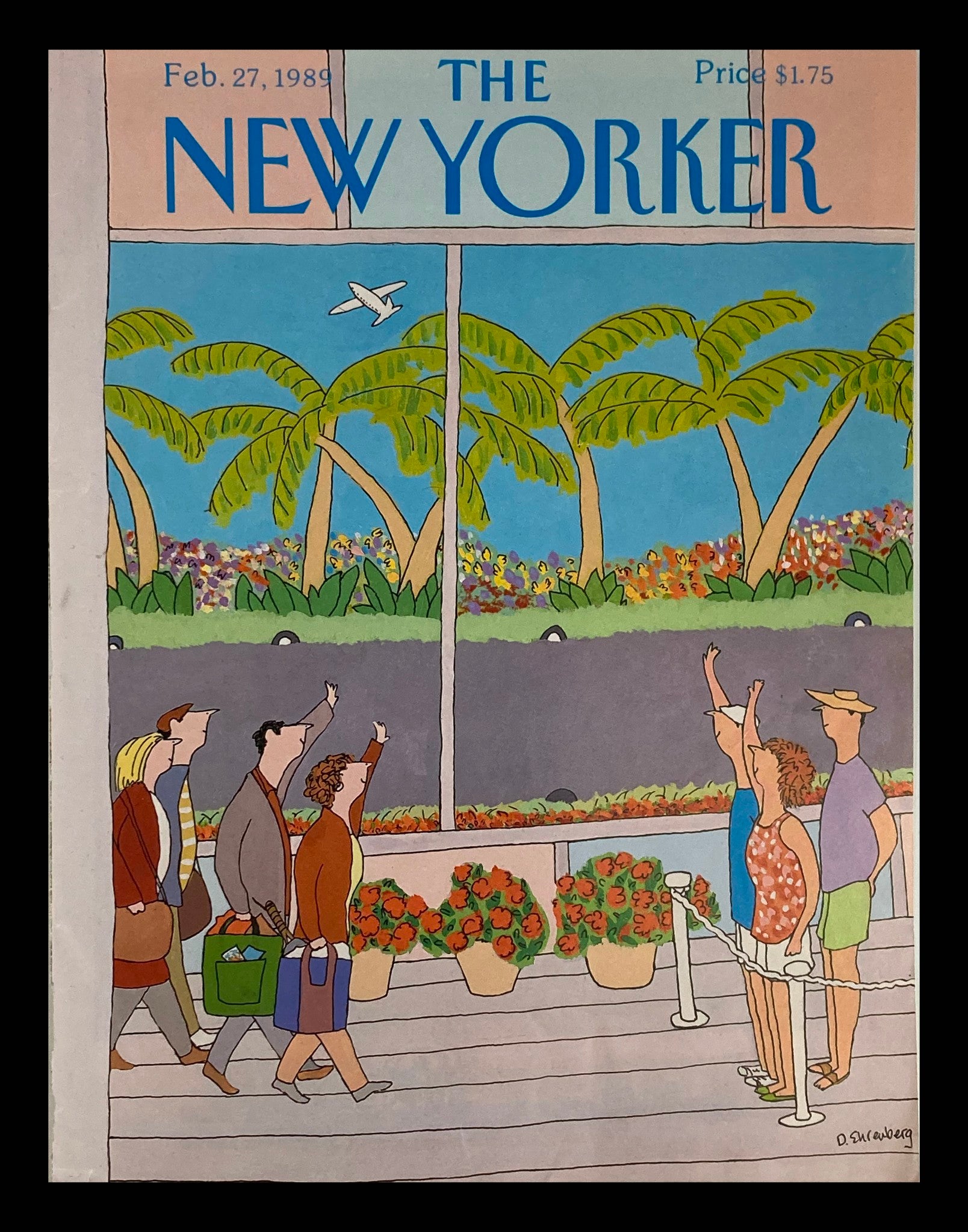 COVER ONLY The New Yorker February 27 1989 Waving Aboard by Devera Ehrenberg