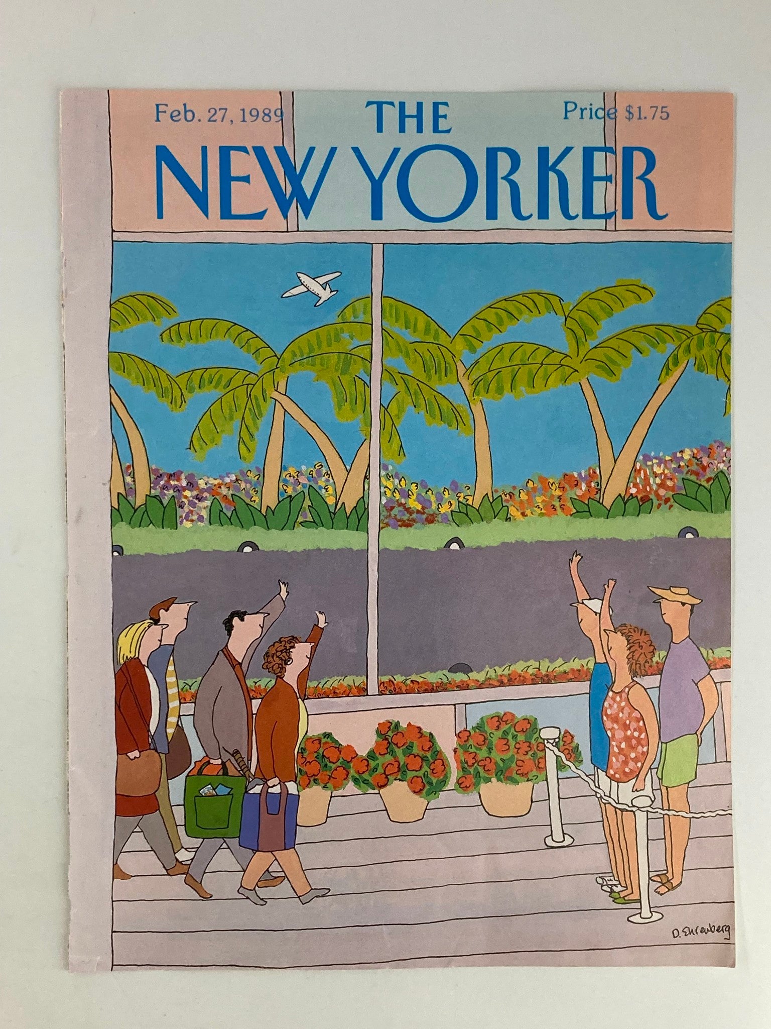 COVER ONLY The New Yorker February 27 1989 Waving Aboard by Devera Ehrenberg