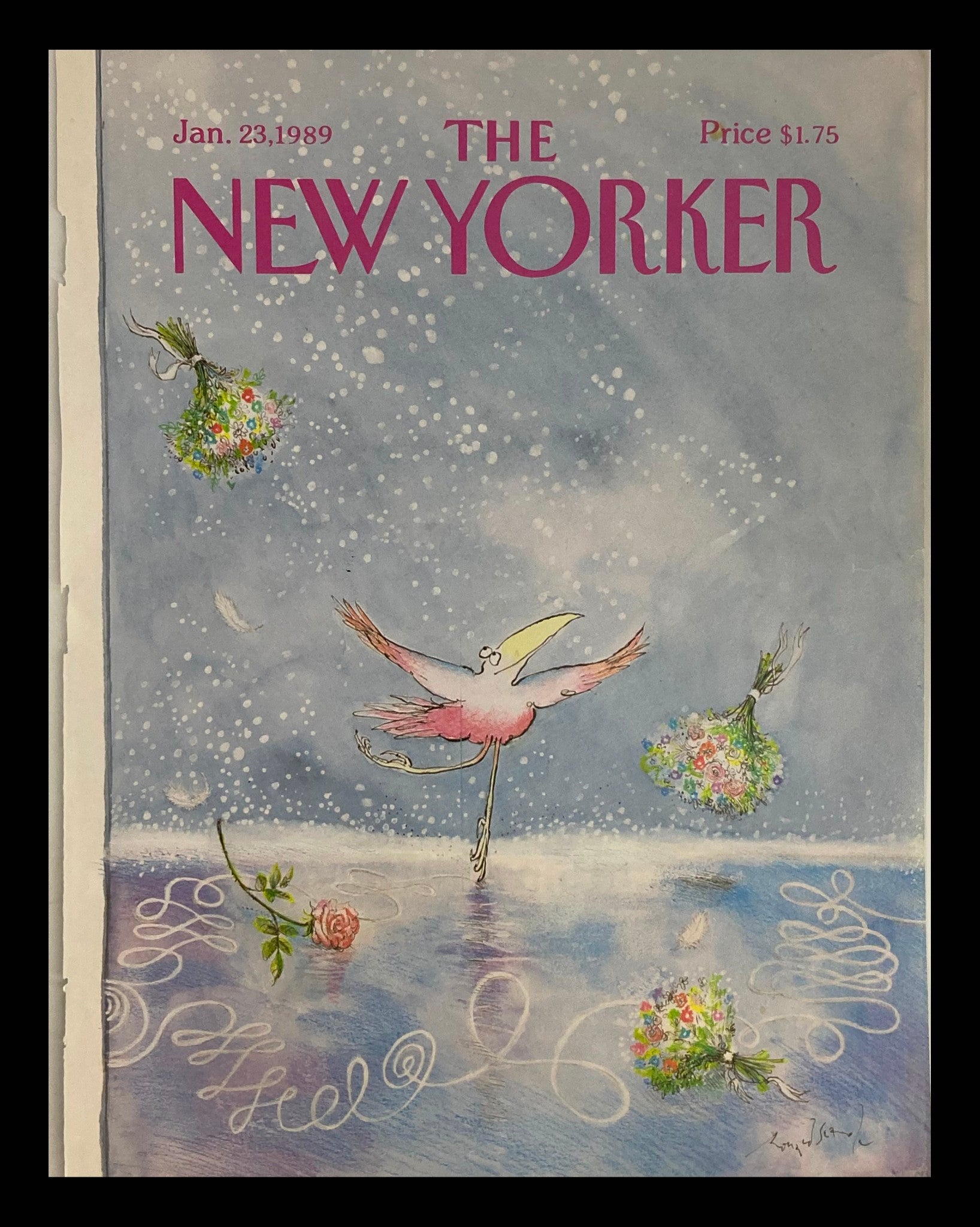 COVER ONLY The New Yorker January 23 1989 A Flamingo Dance by Ronald Searle