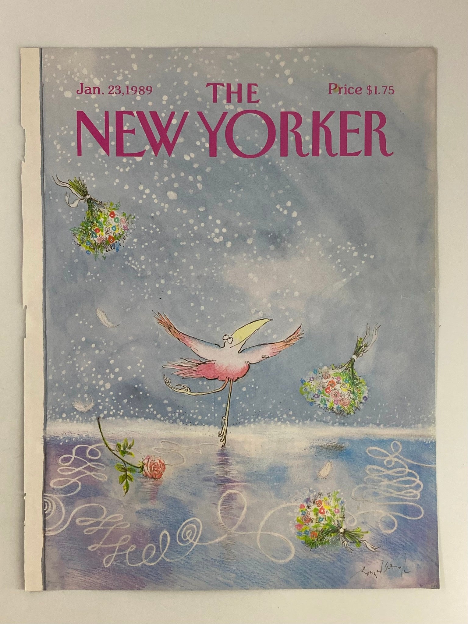 COVER ONLY The New Yorker January 23 1989 A Flamingo Dance by Ronald Searle