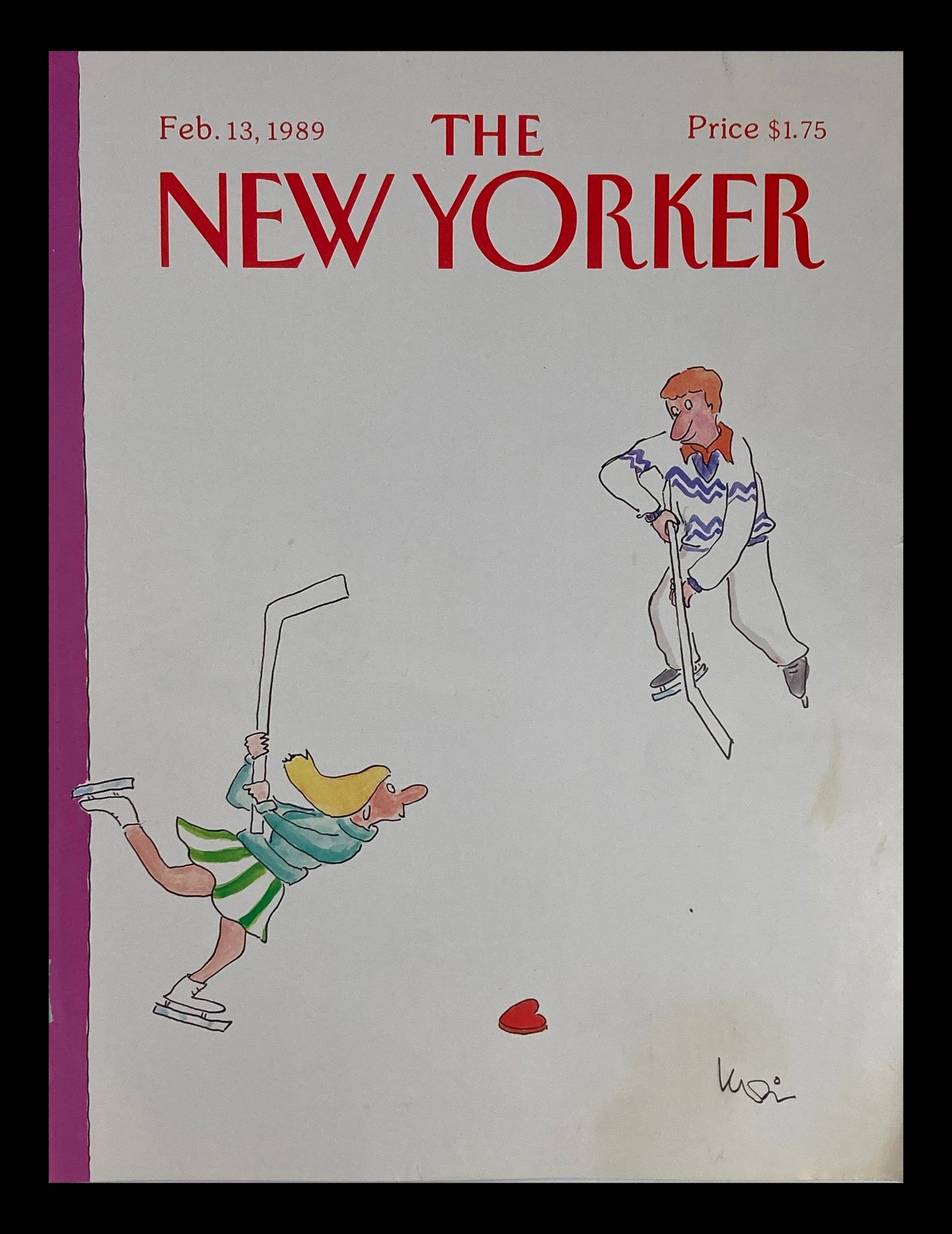 COVER ONLY The New Yorker February 13 1989 Love Hockey by Arnie Levin