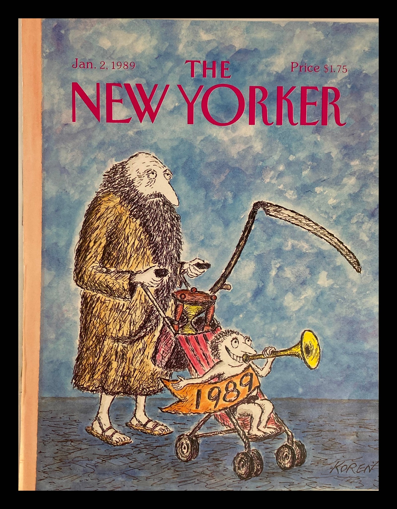 COVER ONLY The New Yorker January 2 1989 Born in 1989 by Edward Koren