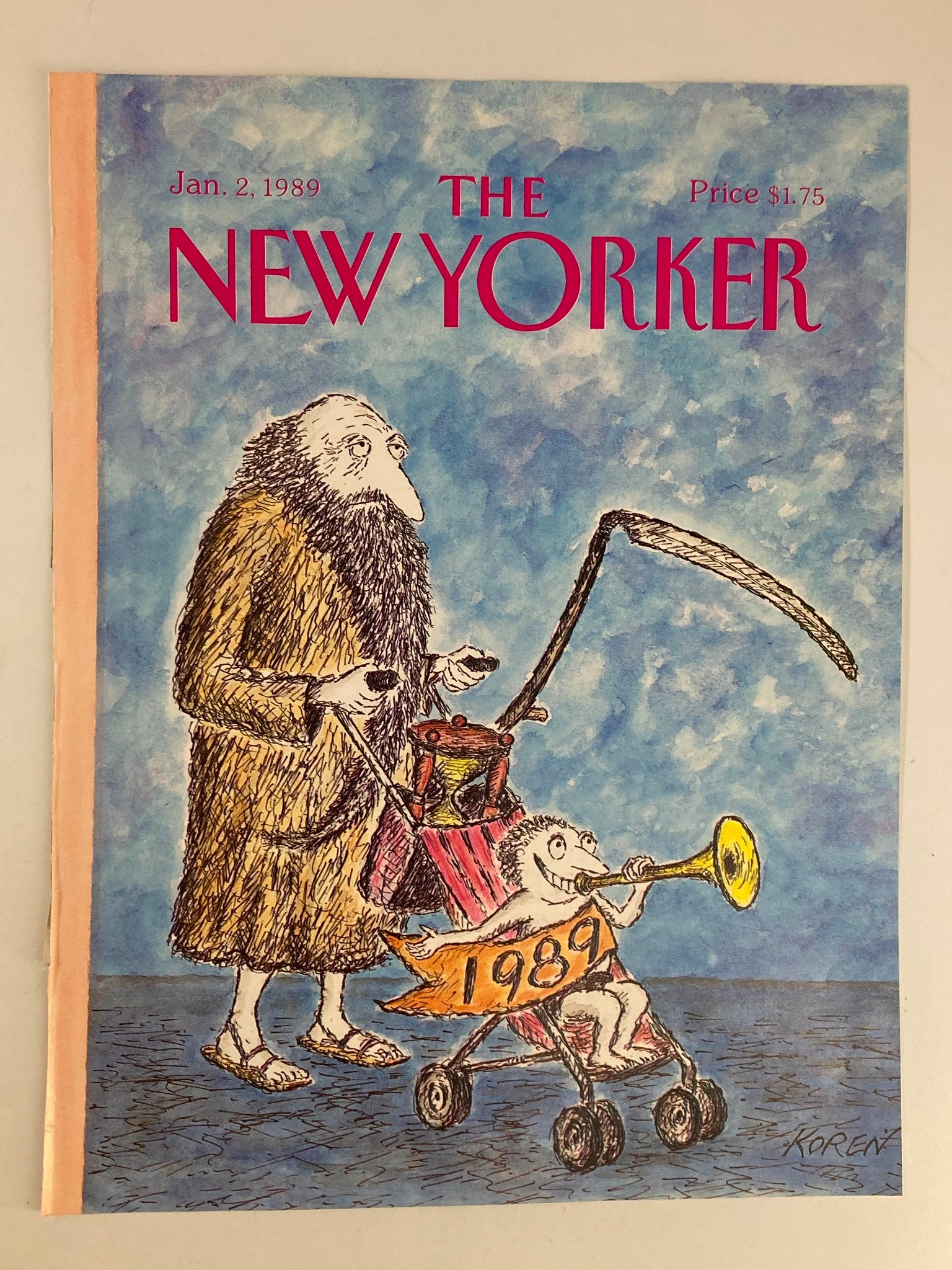 COVER ONLY The New Yorker January 2 1989 Born in 1989 by Edward Koren