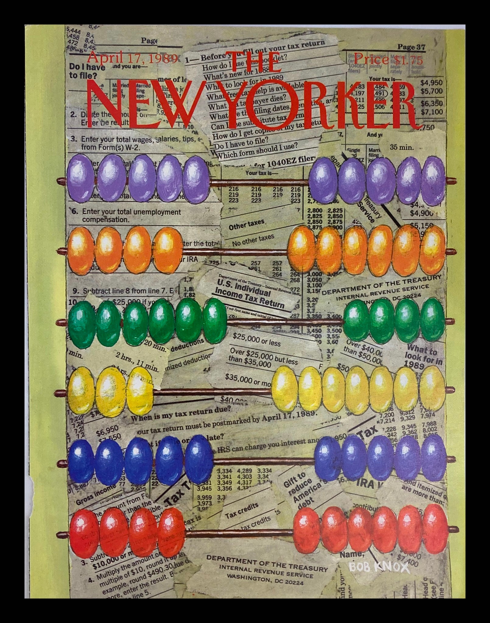 COVER ONLY The New Yorker April 17 1989 Abacus / Counting Frame by Bob Knox