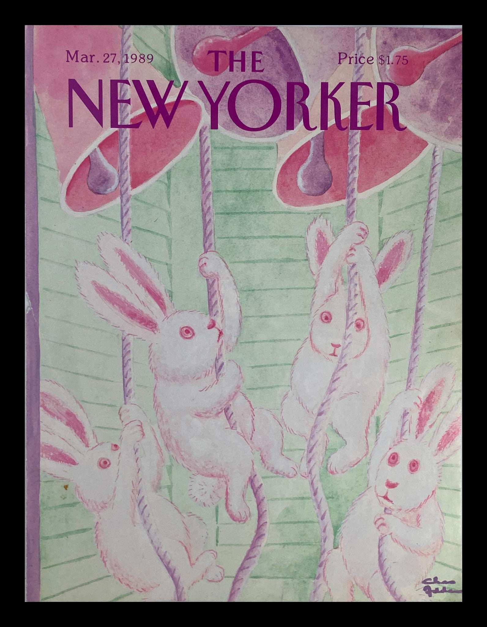 COVER ONLY The New Yorker March 27 1989 Bunny Bell by Charles Addams