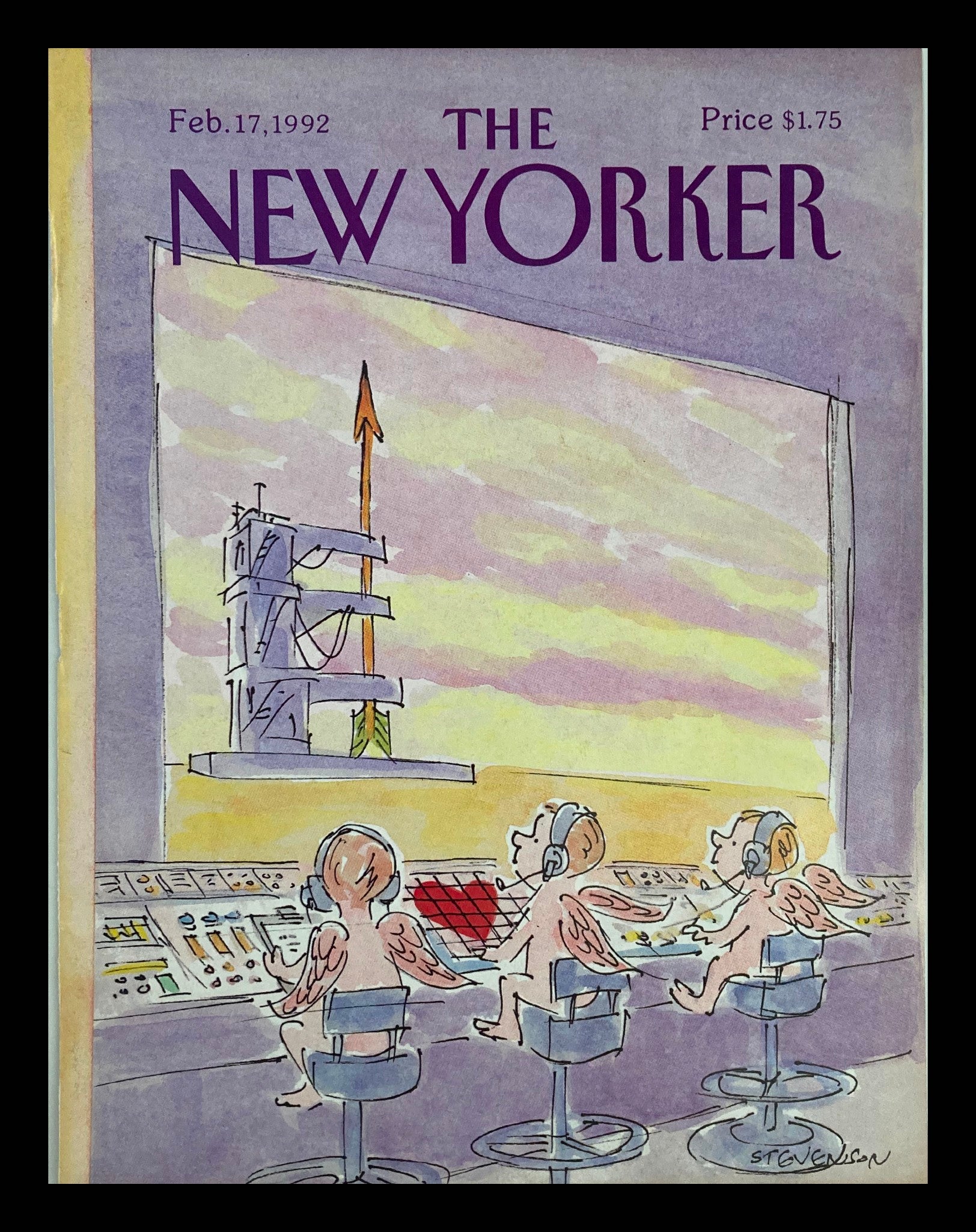 COVER ONLY The New Yorker February 17 1992 Cupid Arrow Tower by James Stevenson