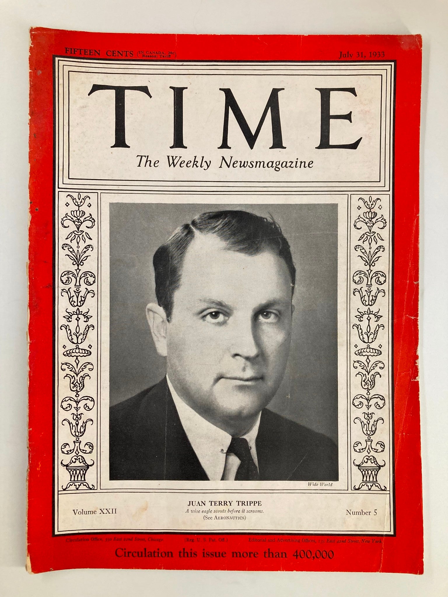 VTG Time Magazine July 31 1933 Vol 22 No. 5 Juan Terry Trippe