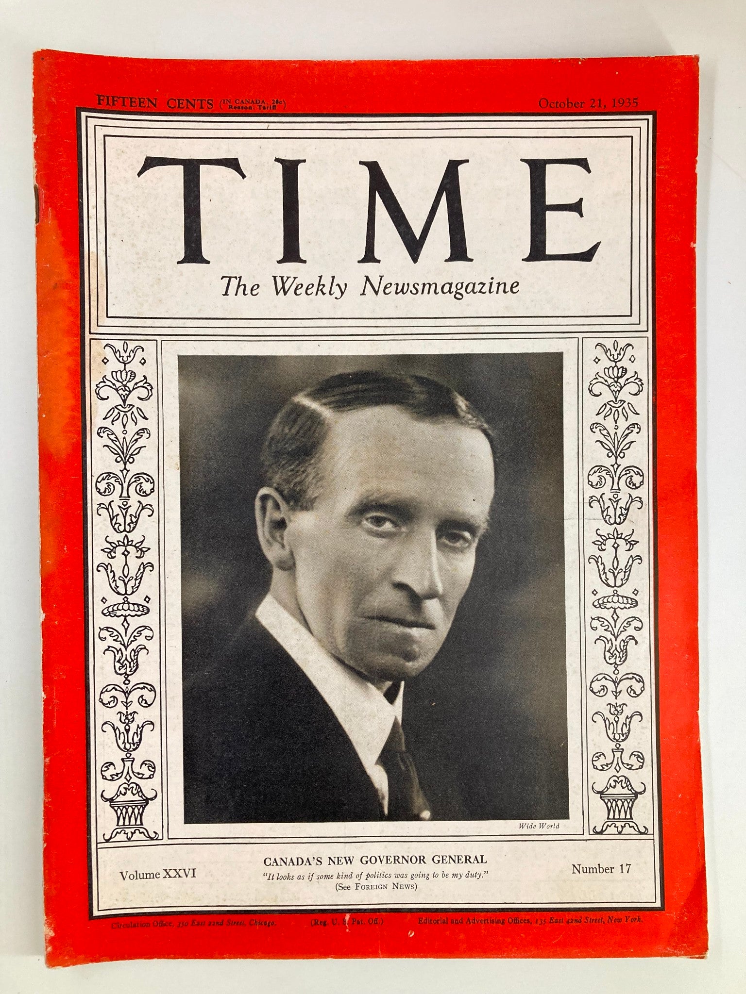 VTG Time Magazine October 21 1935 Vol 26 No. 17 Canada's John Buchan