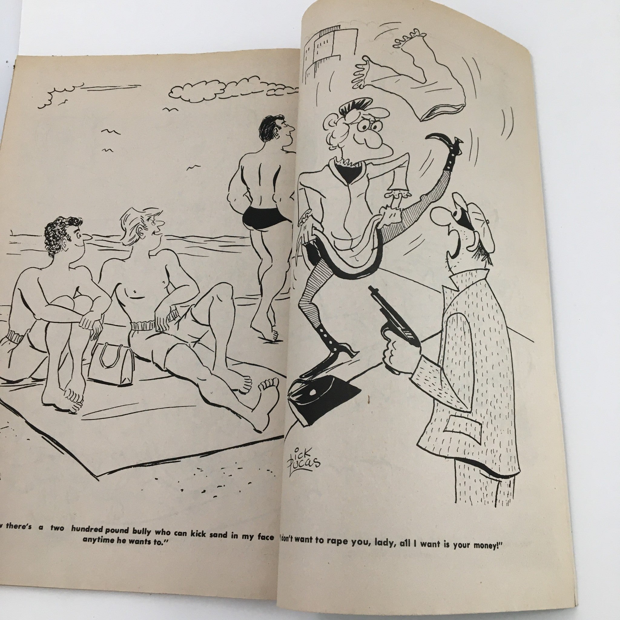 Comic illustration from VTG Cartoon Carnival July 1971 Vol. 9 No. 4 Charlton Joke Magazine, featuring humorous beach scene with characters engaged in a lighthearted dialogue.