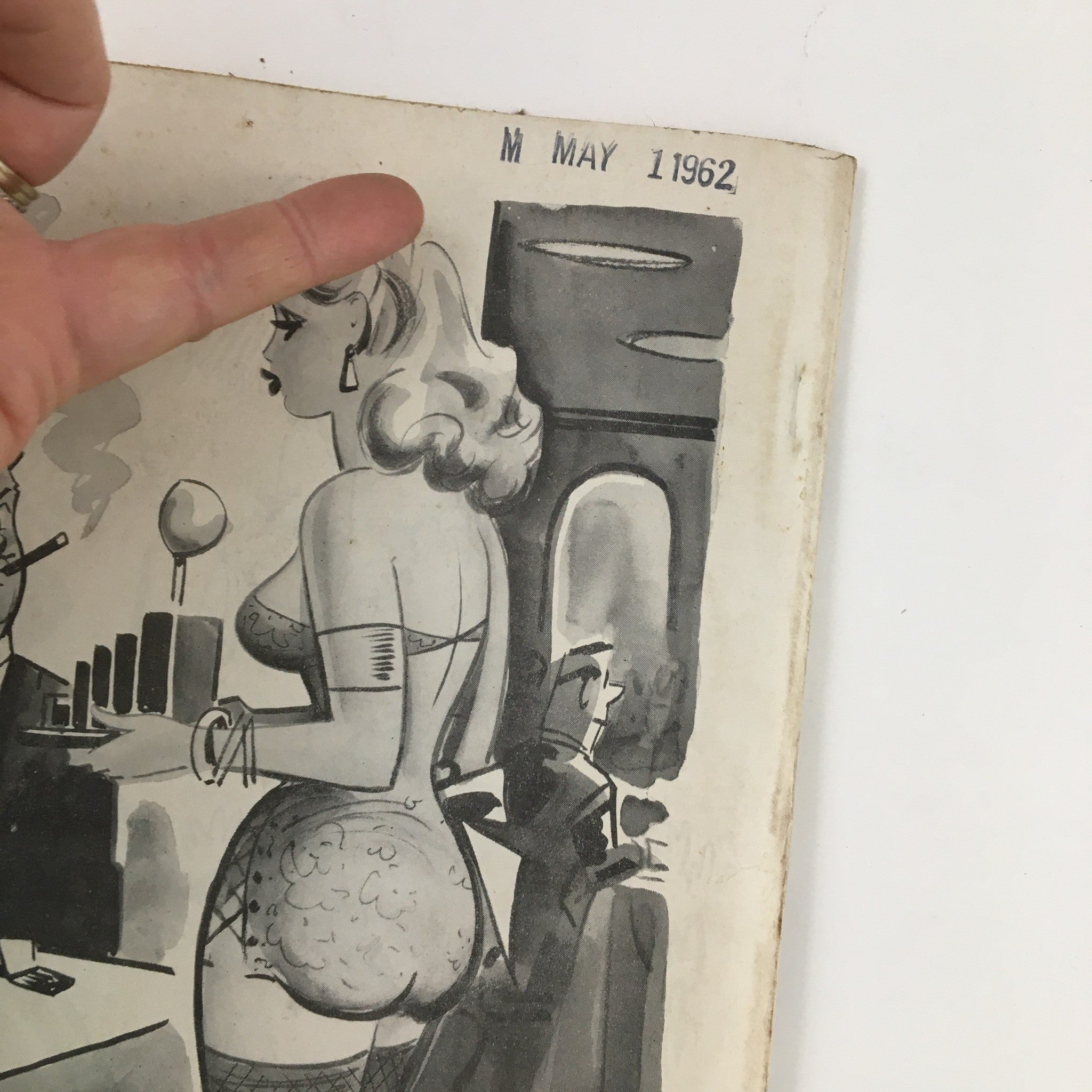 Close-up of the cover illustration from Laugh Parade Humor Magazine July 1962, Vol. 2 No. 4, focusing on a glamorous waitress, showcasing vintage humor.