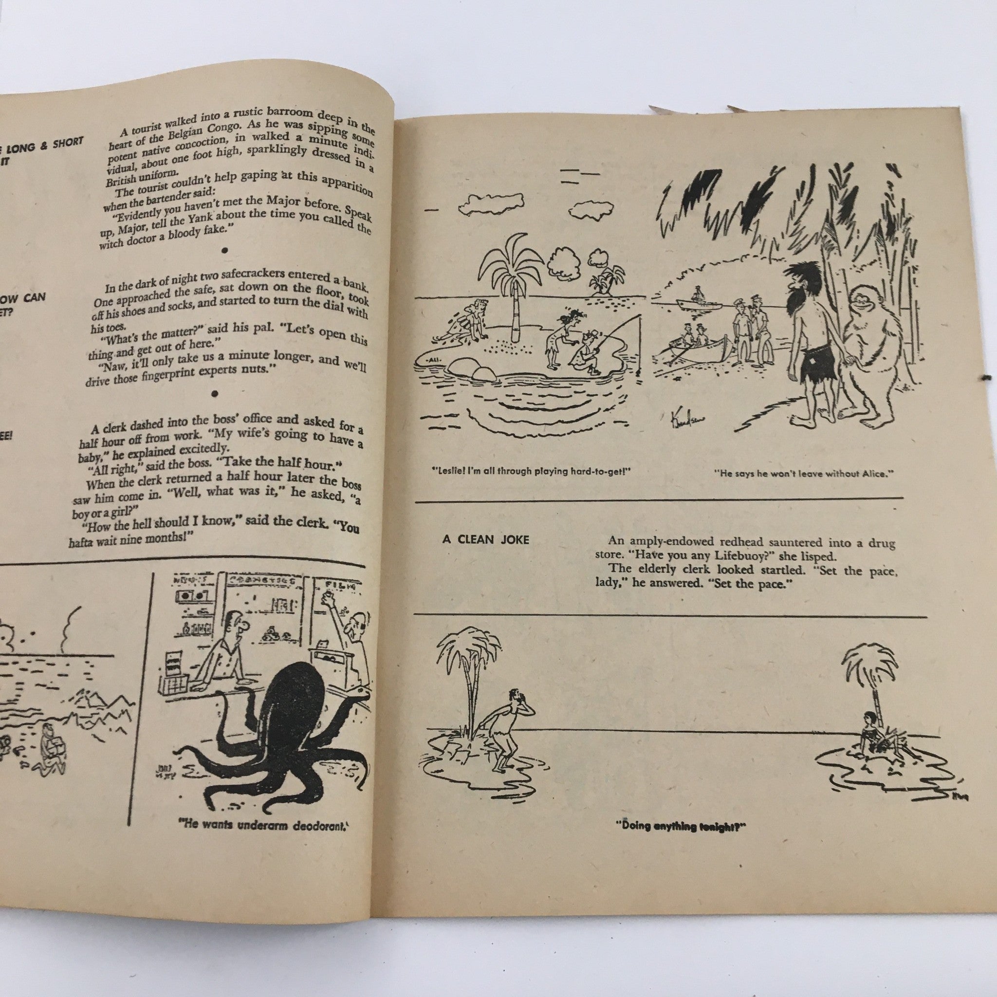 Interiors of the Laugh Parade Humor Magazine January 1963, Vol. 2 No. 7 featuring humorous cartoons addressing themes of humor and adventure.