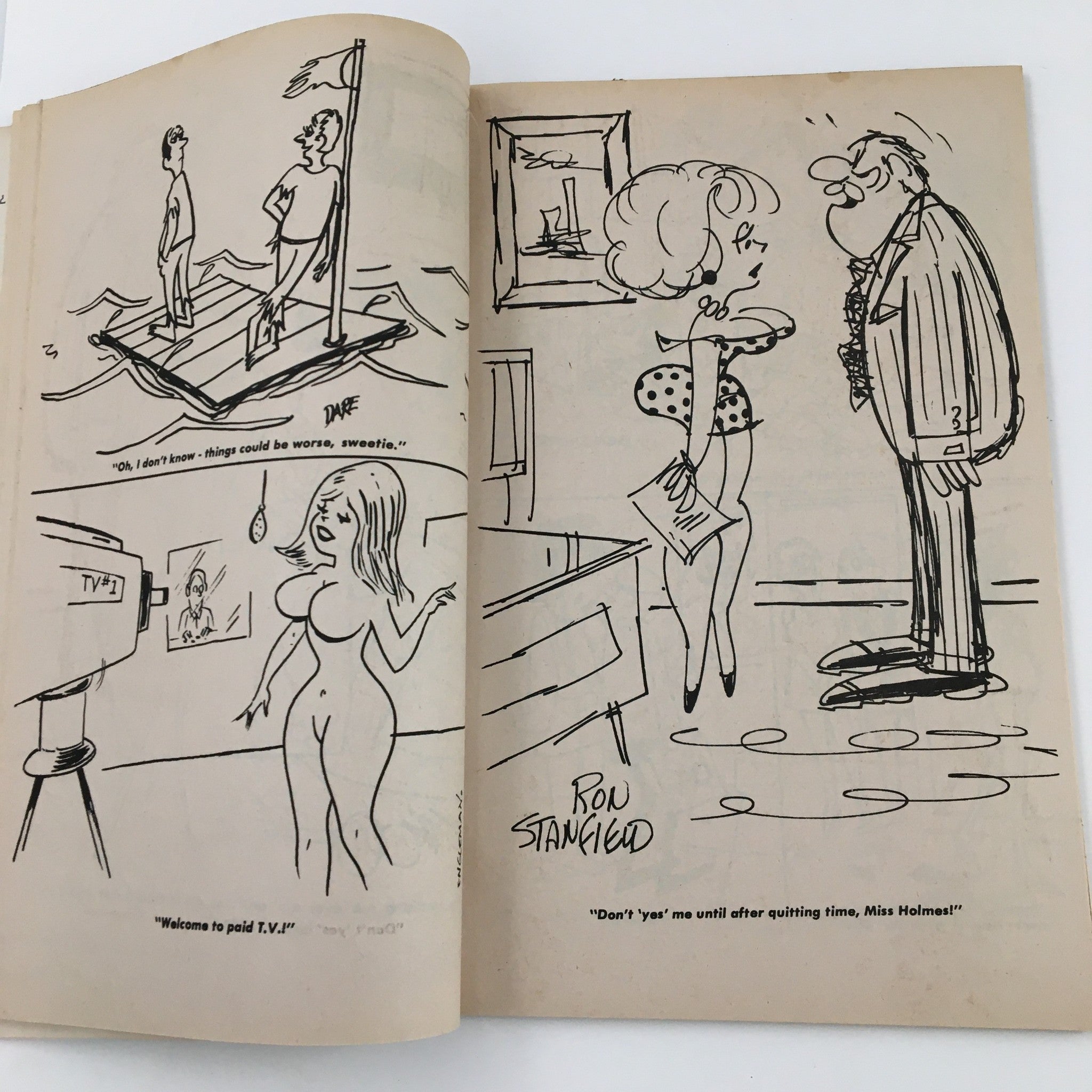 Inside page of VTG 150 New Cartoons October 1971 No. 42 Charlton Joke Magazine, featuring humorous cartoon illustrations with playful characters and comedic scenarios.