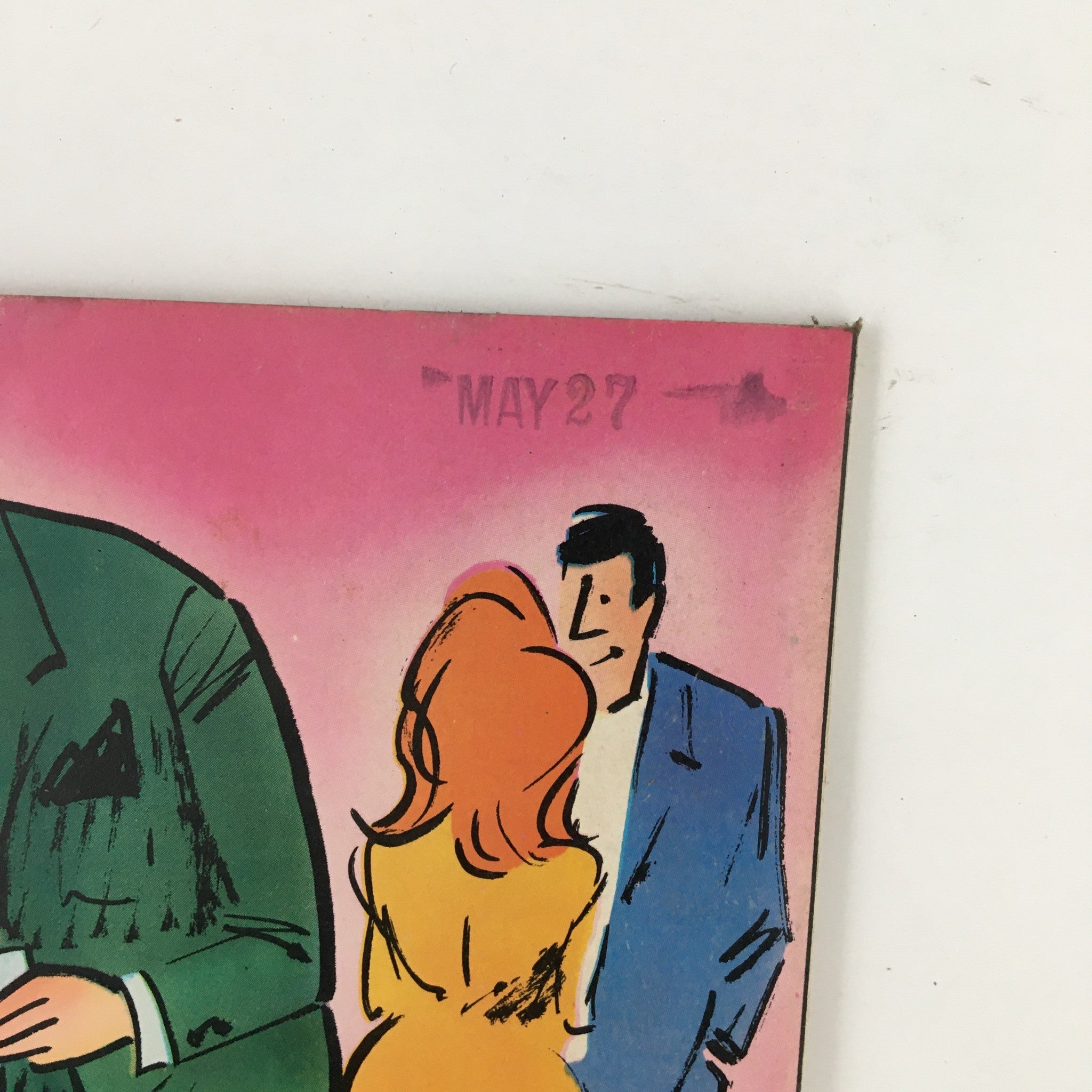 Close-up view of the cover details of Good Humor September 1971 No. 41 magazine featuring elegant graphics and playful dialogue, highlighting the playful nature of relationships in the 1970s.