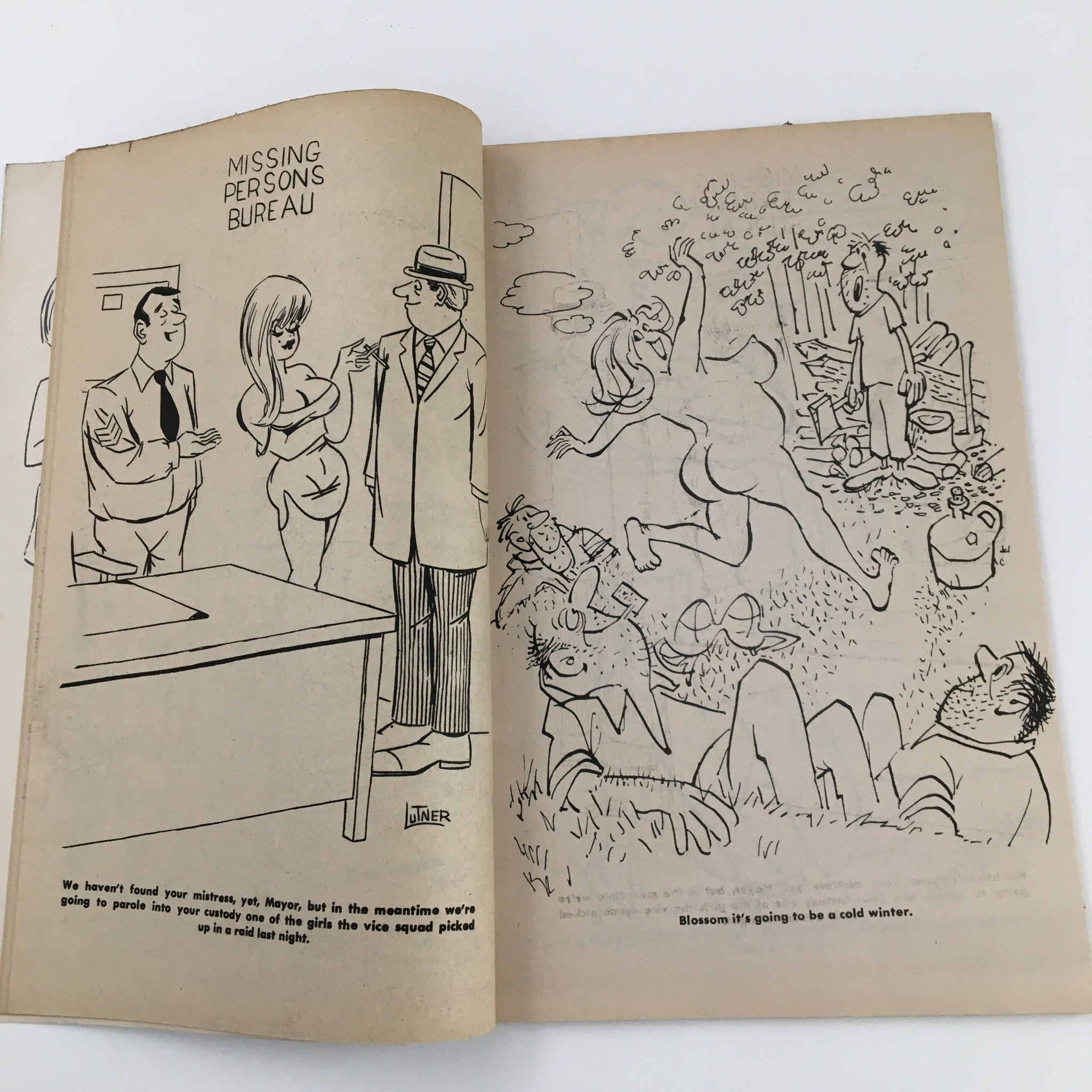 A cartoon illustration from Good Humor Cartoons July 1971 Vol. 7 No. 40 depicting a whimsical Missing Persons Bureau scene with amusing characters.