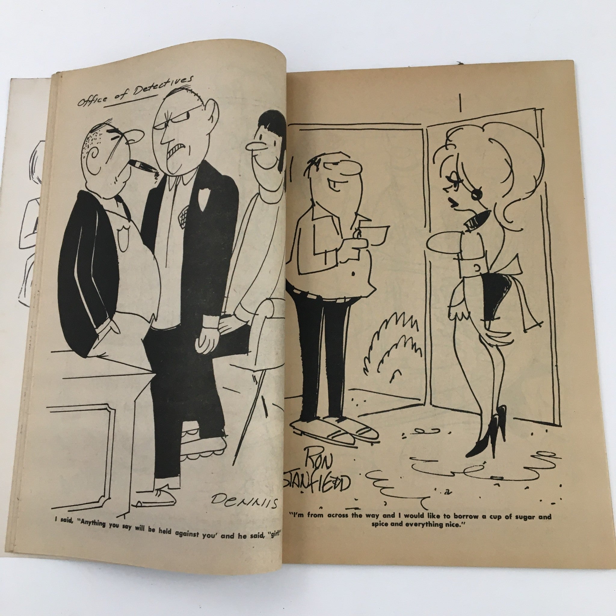 Cartoon from Good Humor Cartoons July 1971 Vol. 7 No. 40 showing playful interactions among detectives and a comical woman.