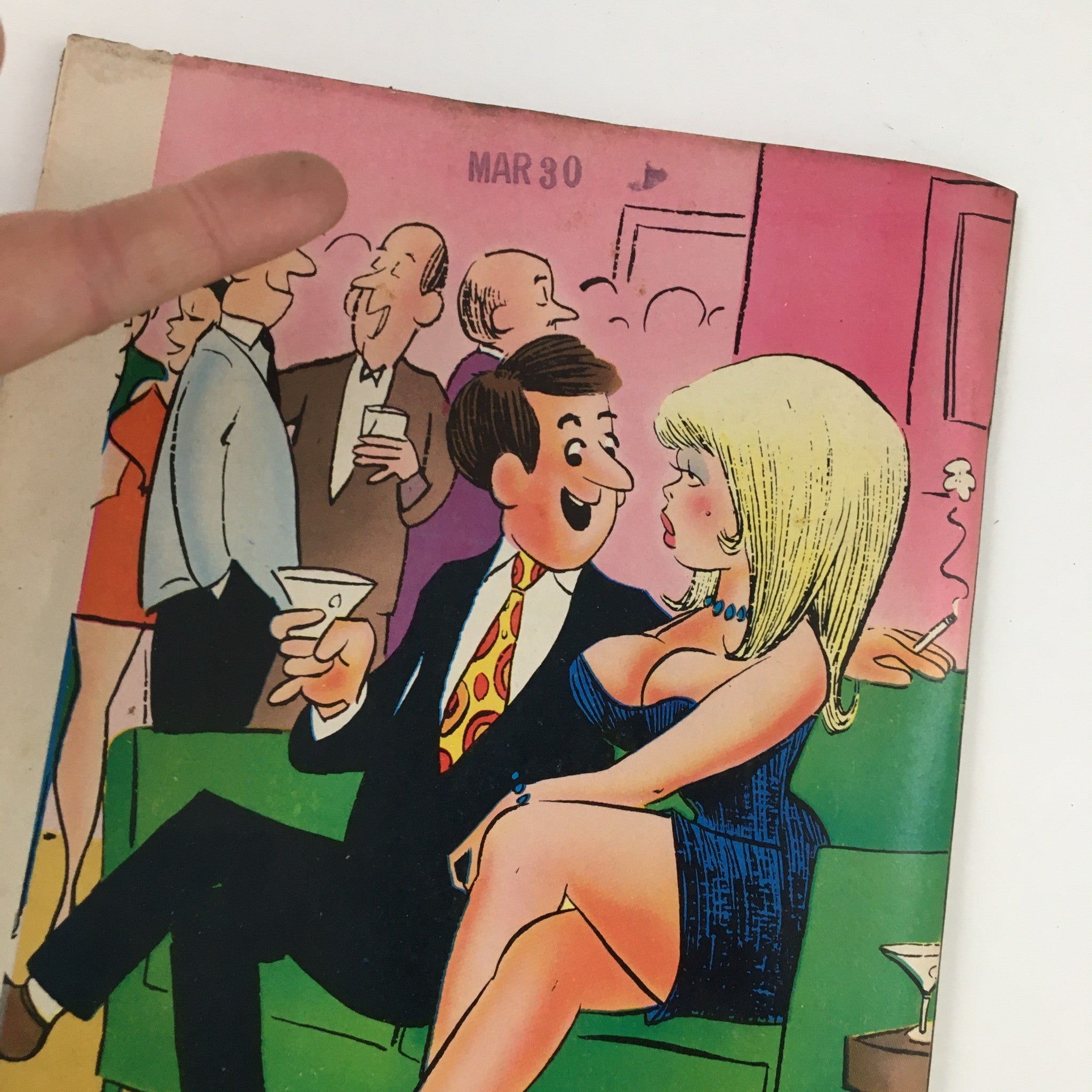 Cover of Good Humor Cartoons July 1971 Vol. 7 No. 40, featuring colorful cartoon characters at a social gathering with a man chatting with a woman, showcasing classic comic humor.