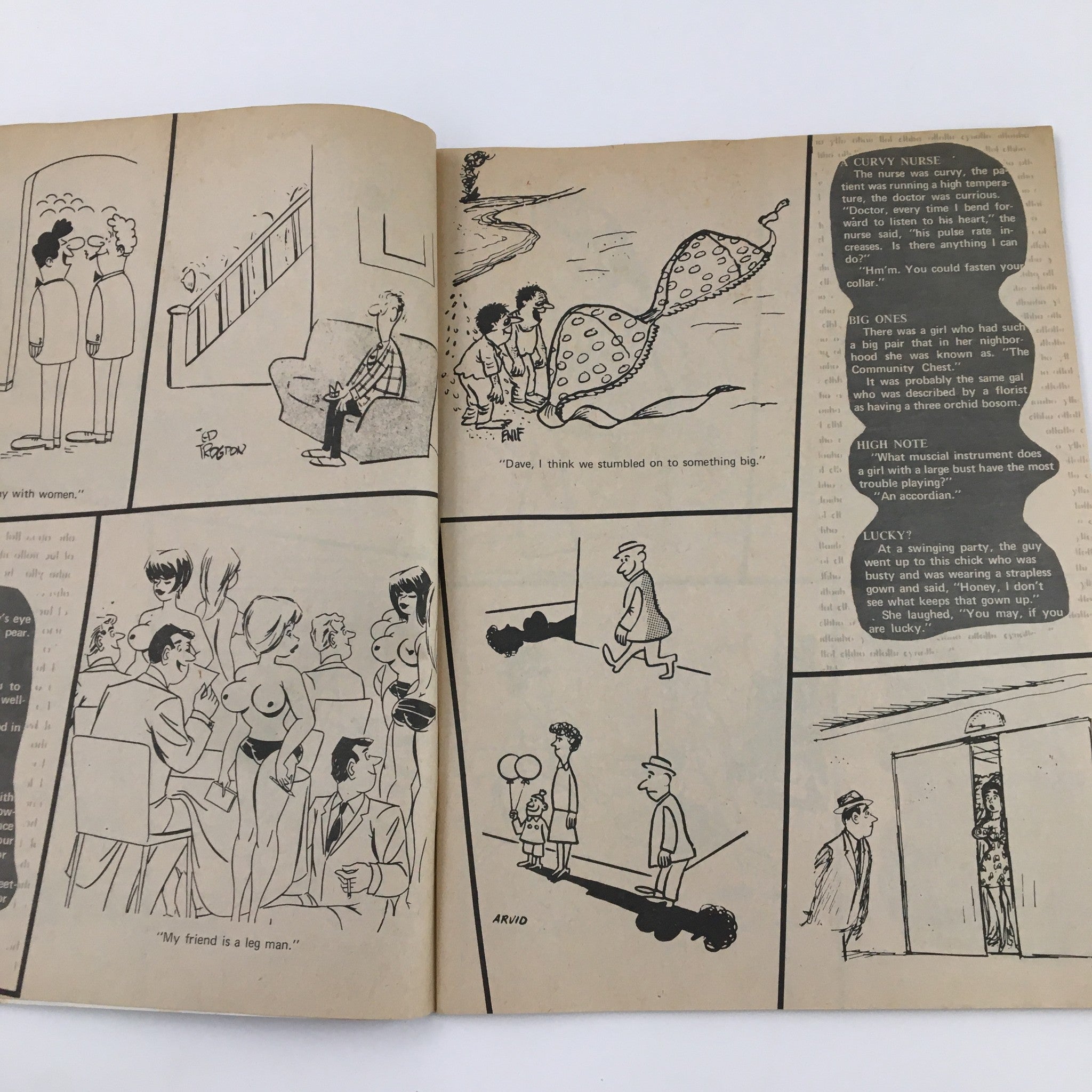 Another interior page of VTG Cartoon Laughs January 1971 Vol. 10 No. 1 The Sexy Planet of The Apes displaying more cartoons, including commentary on social situations and humorous narratives.