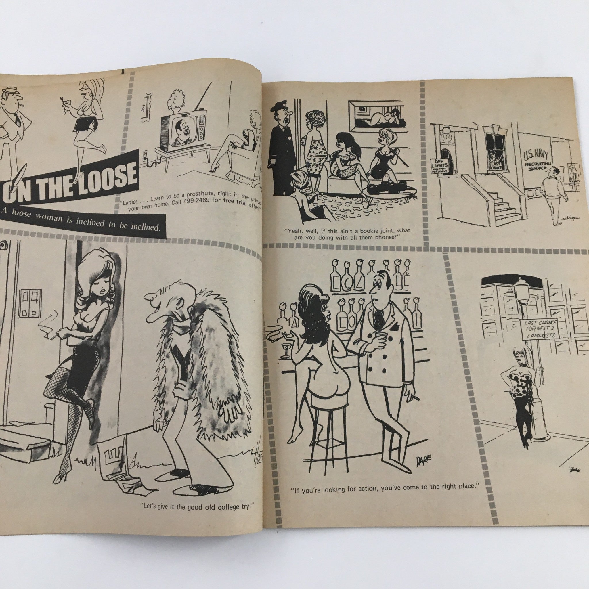 Final interior page of VTG Cartoon Laughs January 1971 Vol. 10 No. 1 The Sexy Planet of The Apes illustrating lively cartoons on relationships and societal commentary, emphasizing the magazine's humorous content.