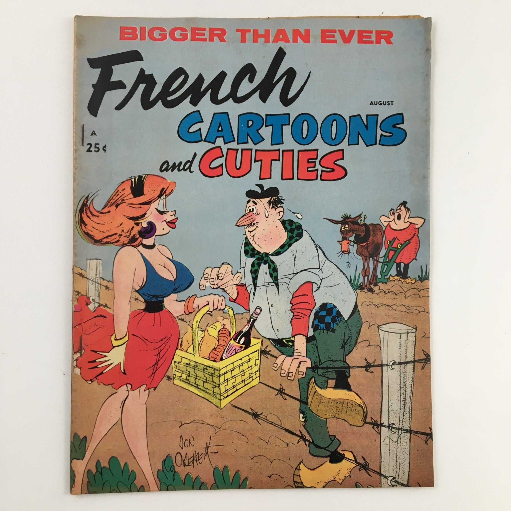 Cover of 'French Cartoons and Cuties' August 1964 Vol. 1 No. 37 showcasing whimsical cartoon characters in a charming rural scene.