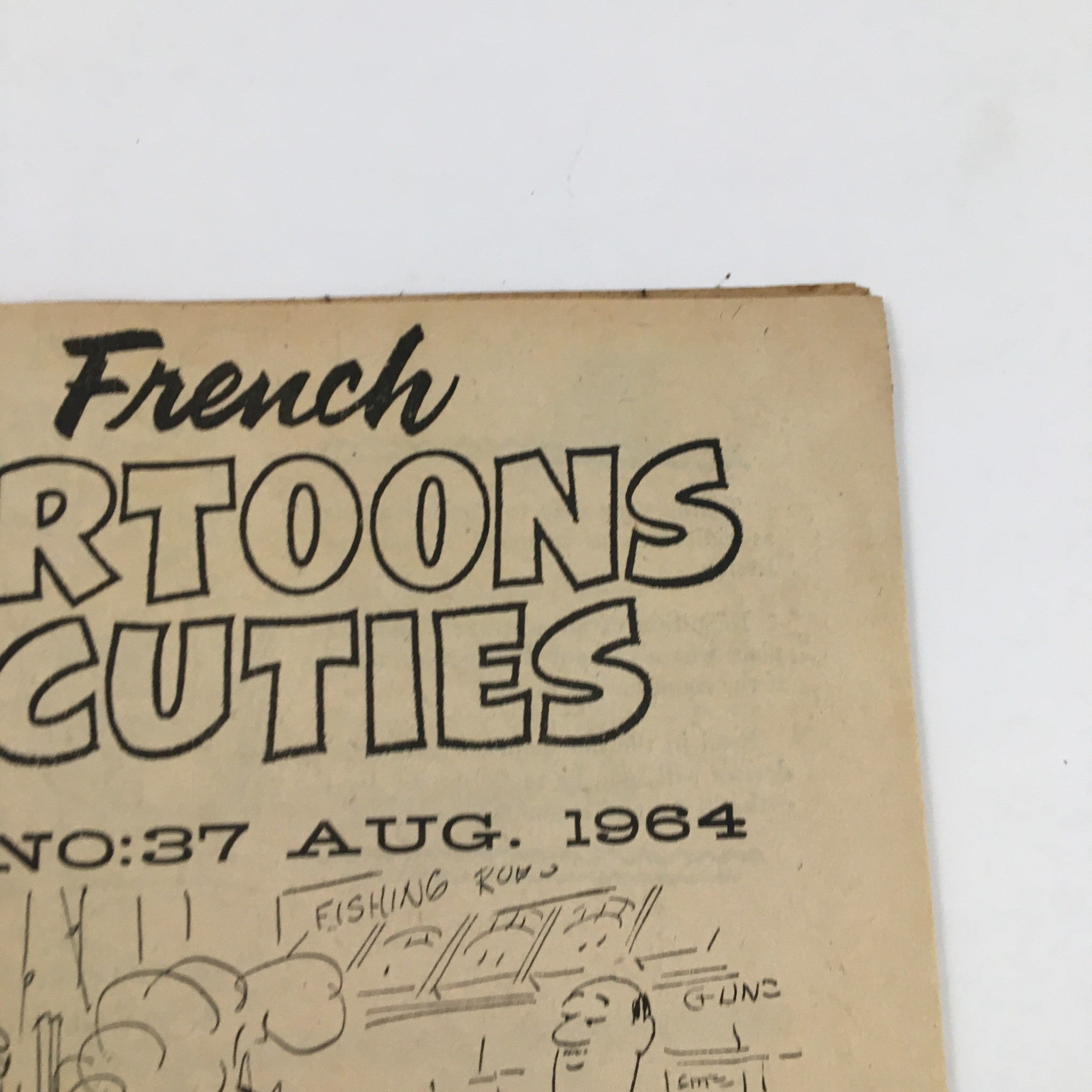 Close-up of the title 'French Cartoons and Cuties,' highlighting the issue number 37 from August 1964.