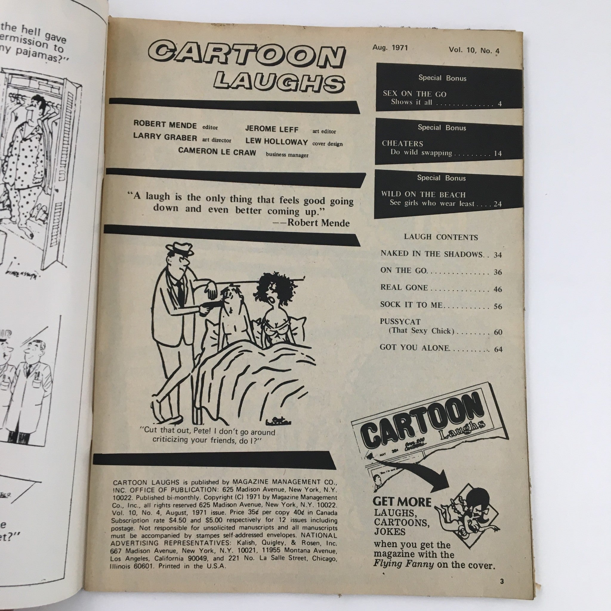 Cartoons & Laughs August 1971 Vol. 10 No. 4 Naked In The Shadows & Real Gone