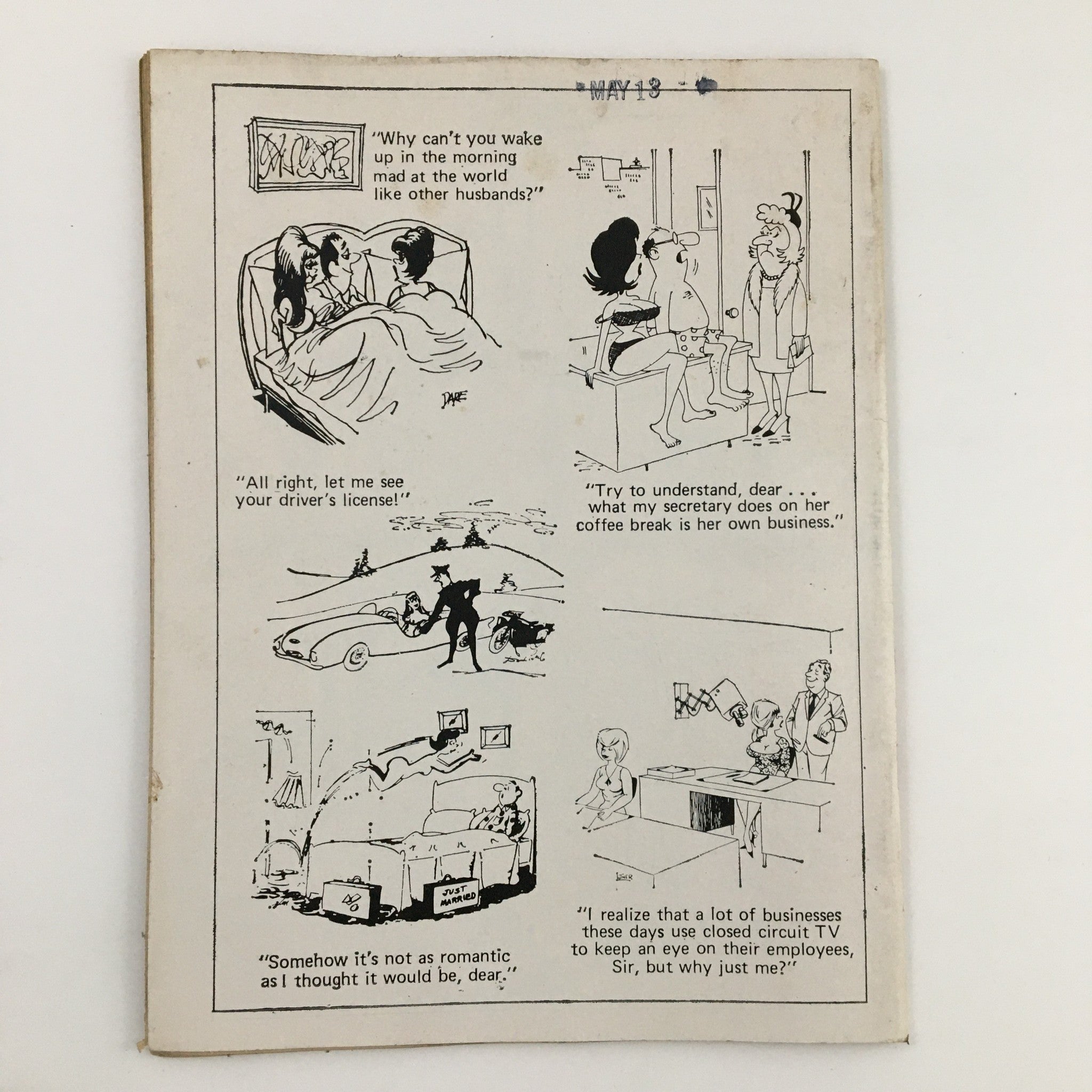 Cartoons & Laughs August 1971 Vol. 10 No. 4 Naked In The Shadows & Real Gone, depicting comic strips with playful character interactions and humorous comments.