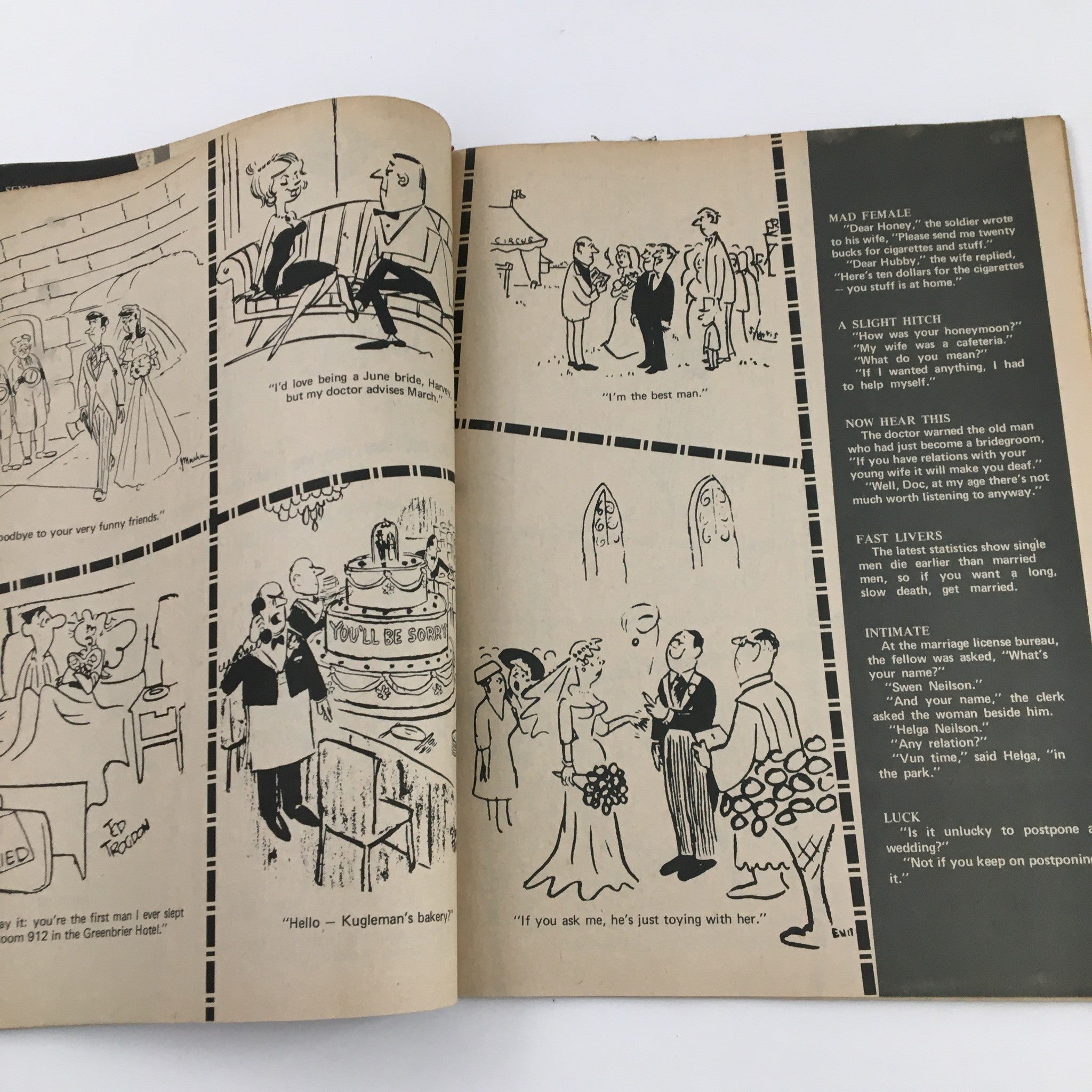 Another interior page of 'Cartoon Capers' February 1971, Vol. 6 No. 1, filled with whimsical cartoons and jokes, capturing the playful spirit of the era.