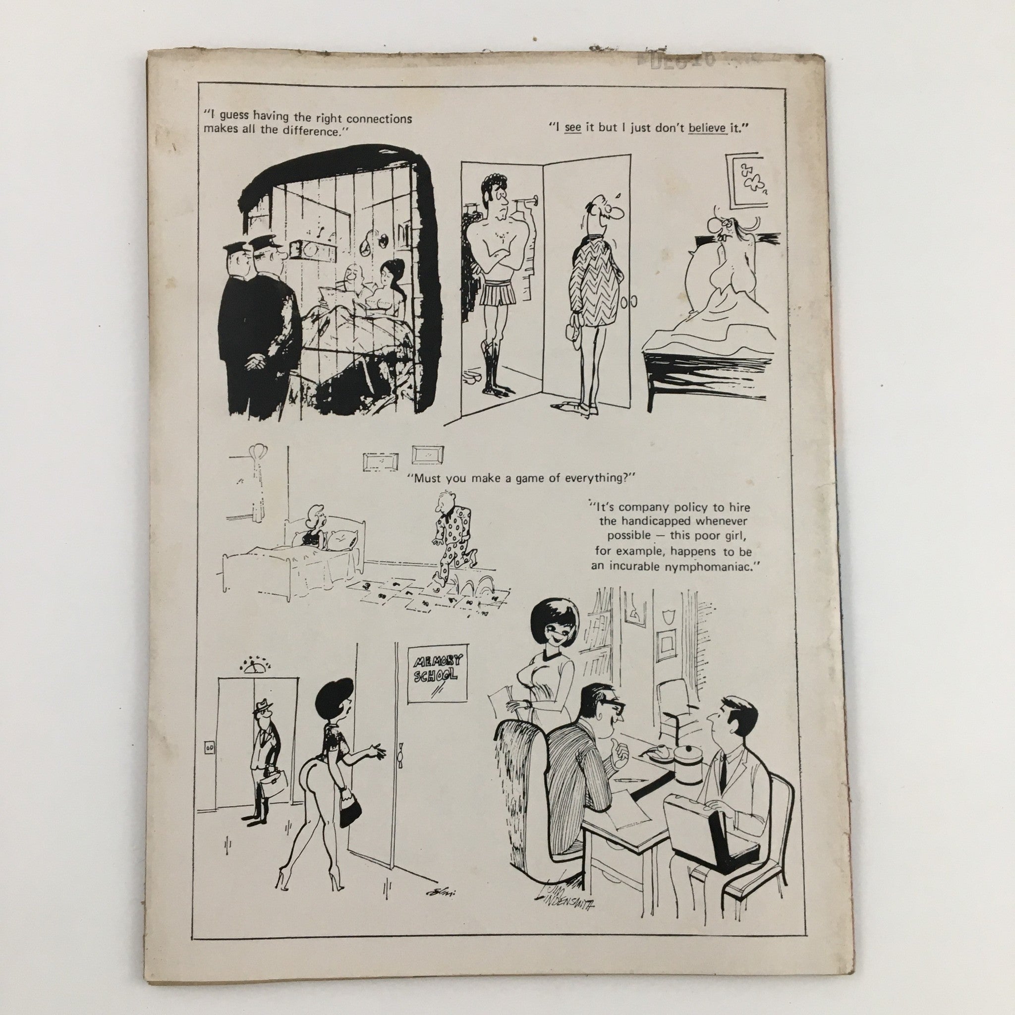 Cartoon Capers February 1971 Vol. 6 No. 1 back cover illustration with various humorous comic strips showcasing witty remarks and exaggerated characters reflective of the vintage cartoon style from the early 1970s.