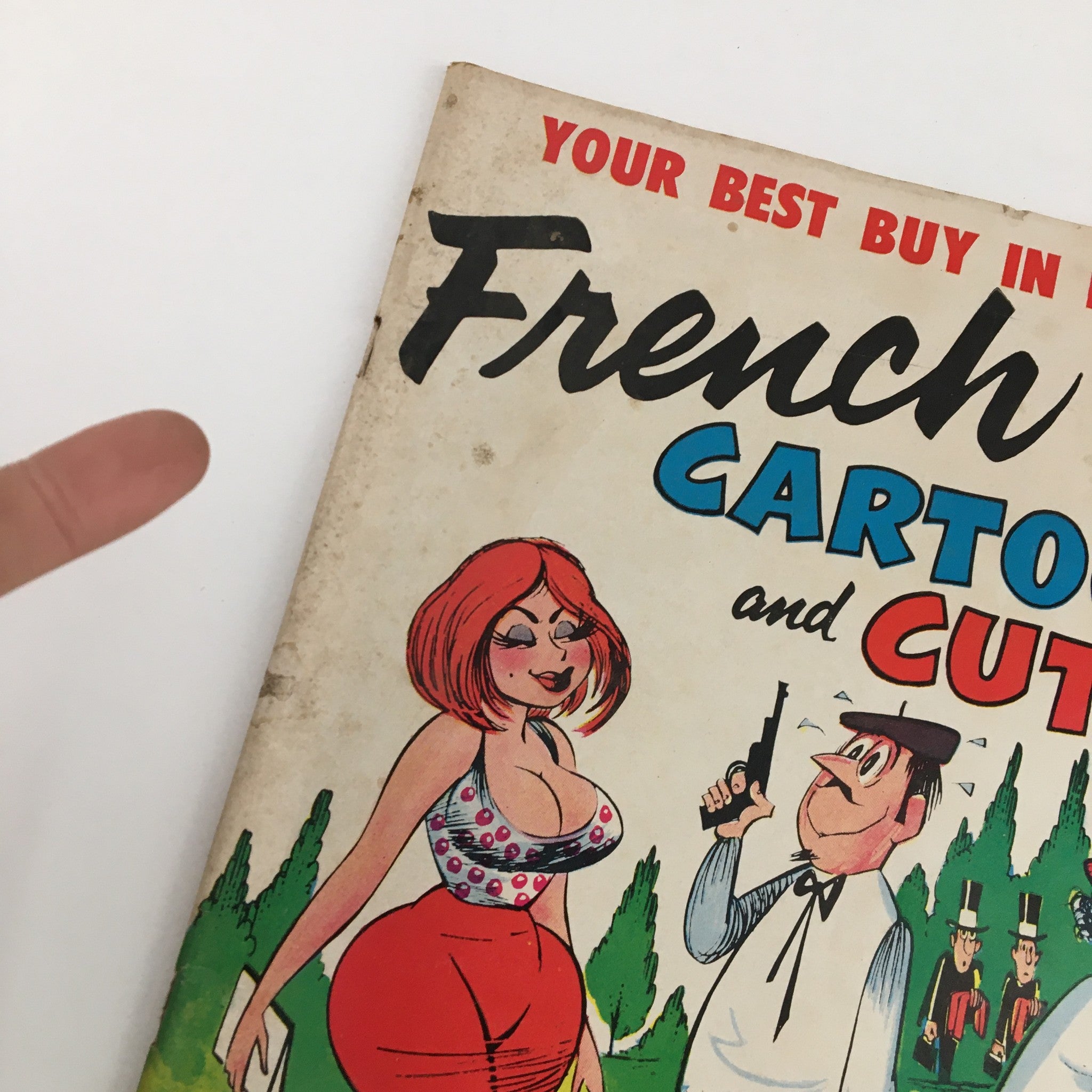 Close-up of the cover of French Cartoons and Cuties February 1965 Vol. 1 No. 40 highlighting the iconic artwork and the title in bold typography.