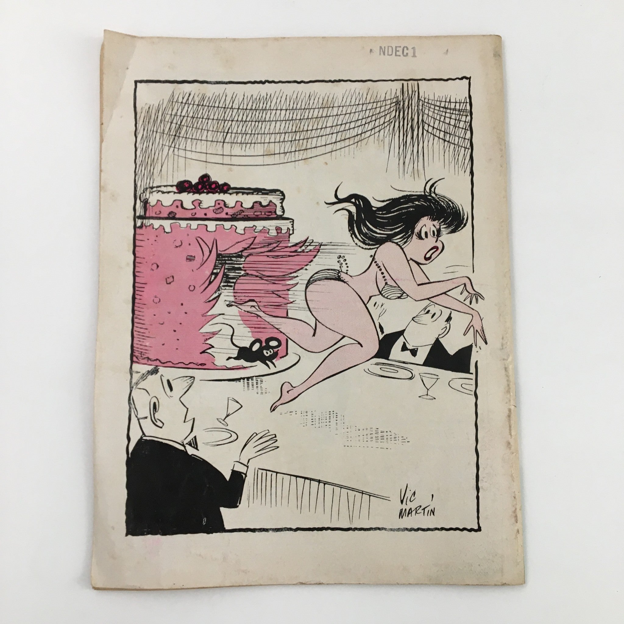 Cover art of 'French Cartoons and Cuties February 1965 Vol. 1 No. 40 Cute But Eats Like Horse' showing an animated character jumping from a cake, capturing attention.