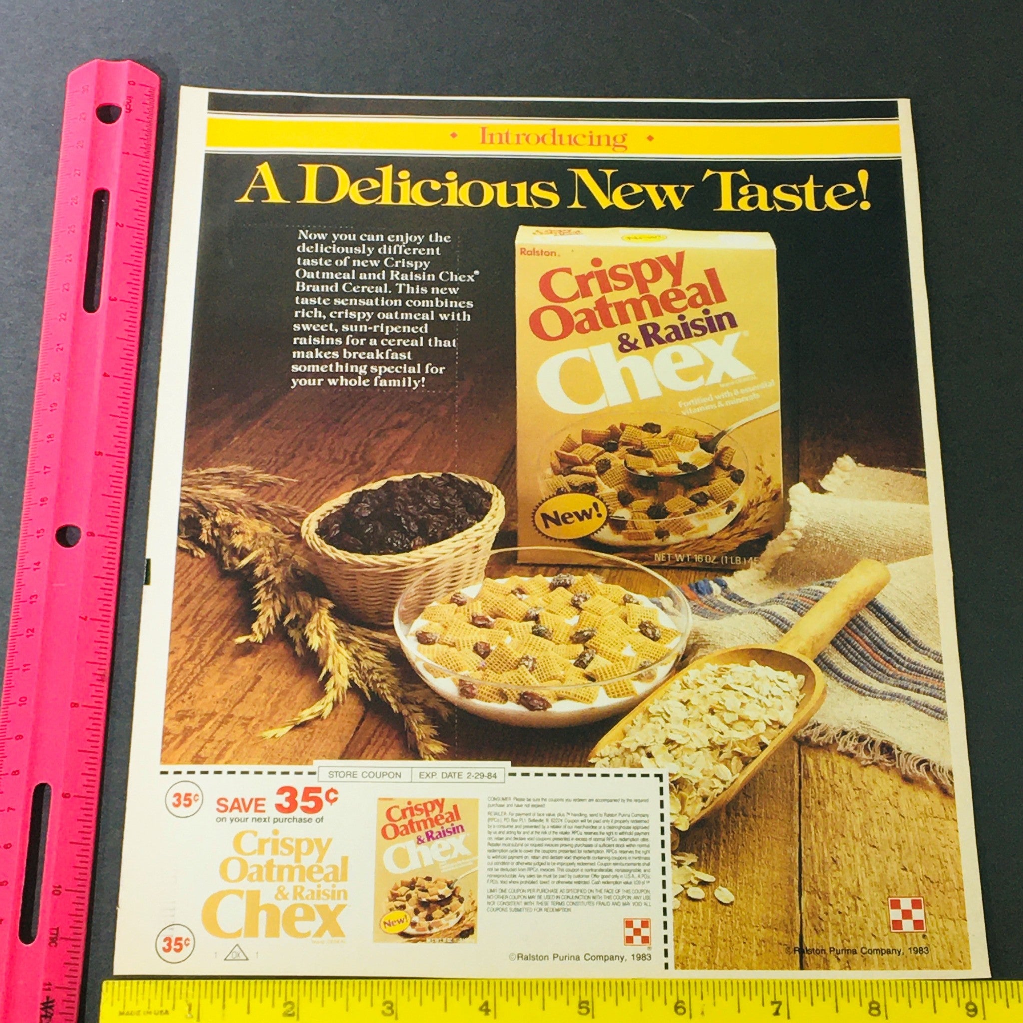 VTG Retro 1984 Chex Crispy Oatmeal Raisin & Alpo Beef Flavor Dog Food Ad Coupon