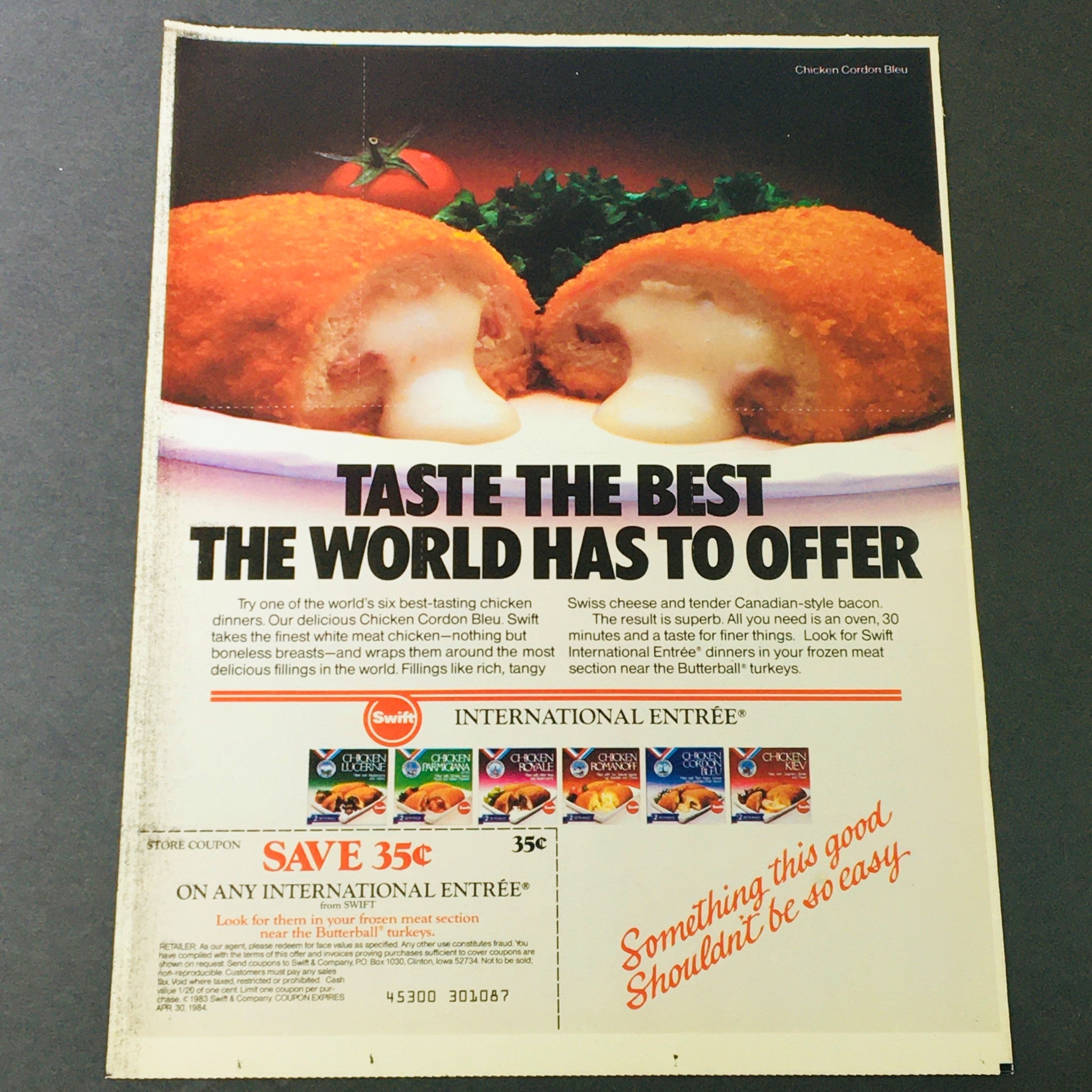 VTG Retro 1984 Swift International Entree Chicken and Turkey Recipes Ad Coupon