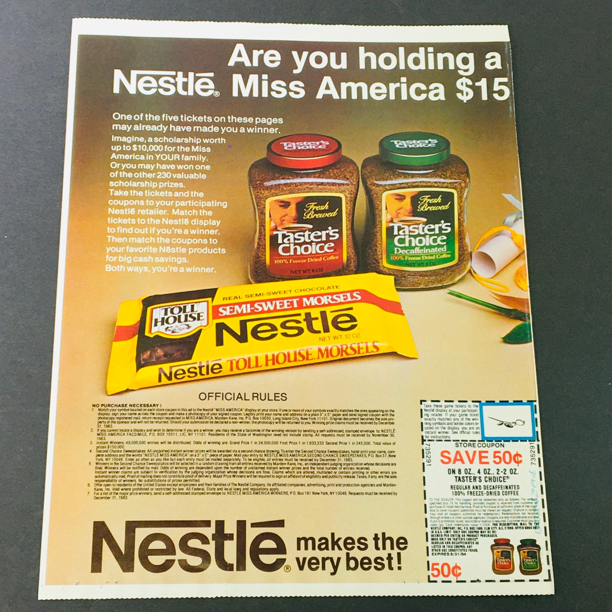 VTG Retro 1984 Taster's Choice Brewed Coffee & Nestle Toll House Morsels Coupon