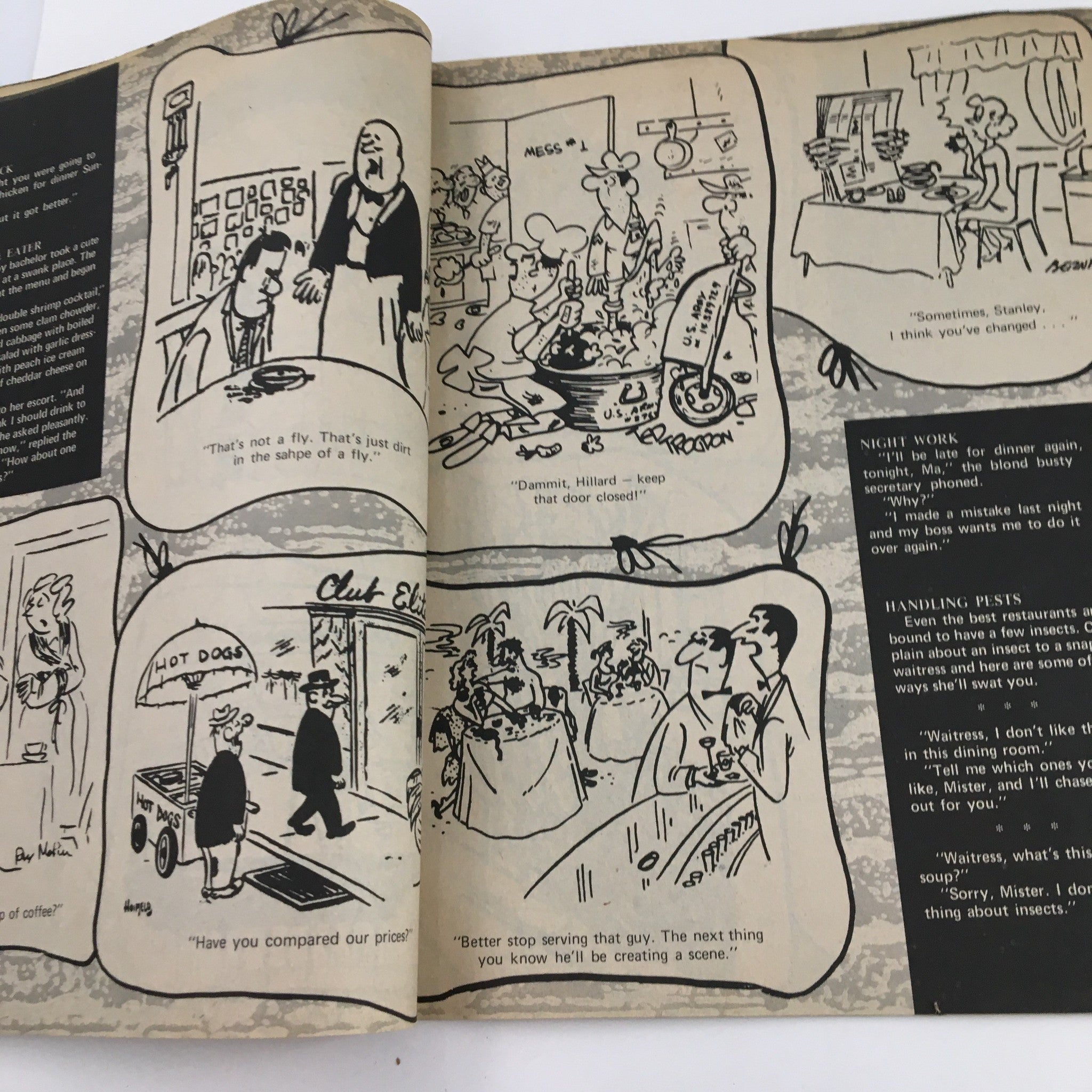 Interior page of Cartoon Capers September 1971 Vol. 6 No. 4 Pinch The Waitress Comic Magazine featuring humorous cartoon illustrations and dialogue.
