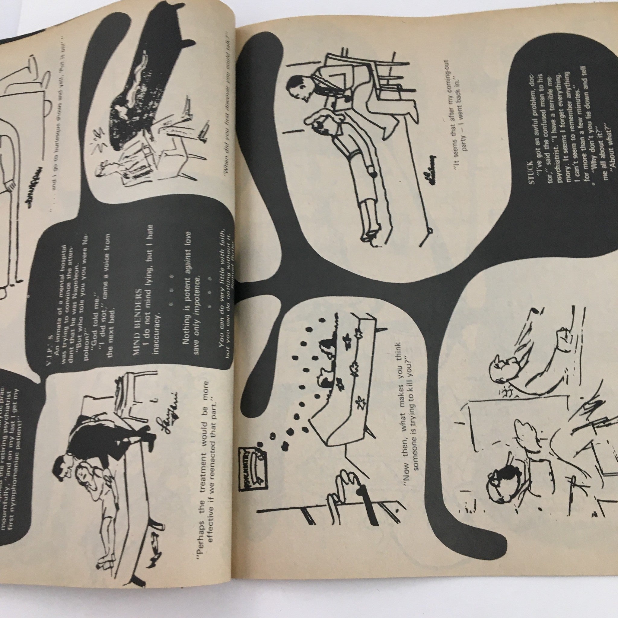 Interior page of Cartoon Capers September 1971 Vol. 6 No. 4 Pinch The Waitress Comic Magazine showcasing various cartoon drawings and comedic text.