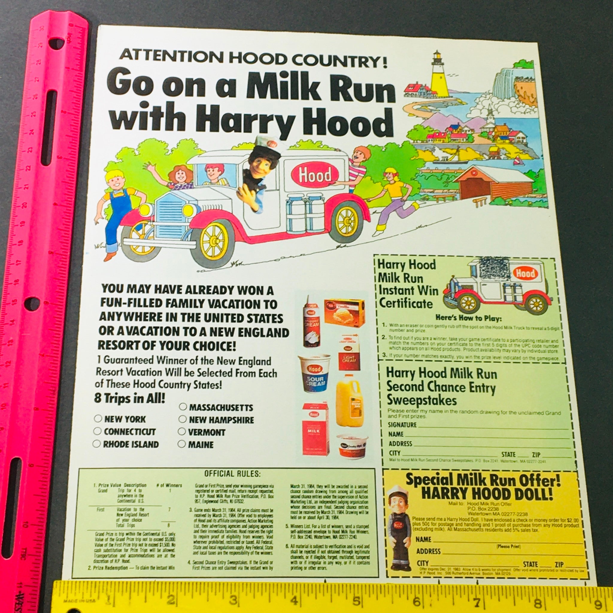 VTG Retro 1983 Milk Run with Harry Hood Sweepstakes & Vacation Trip Ad Coupon