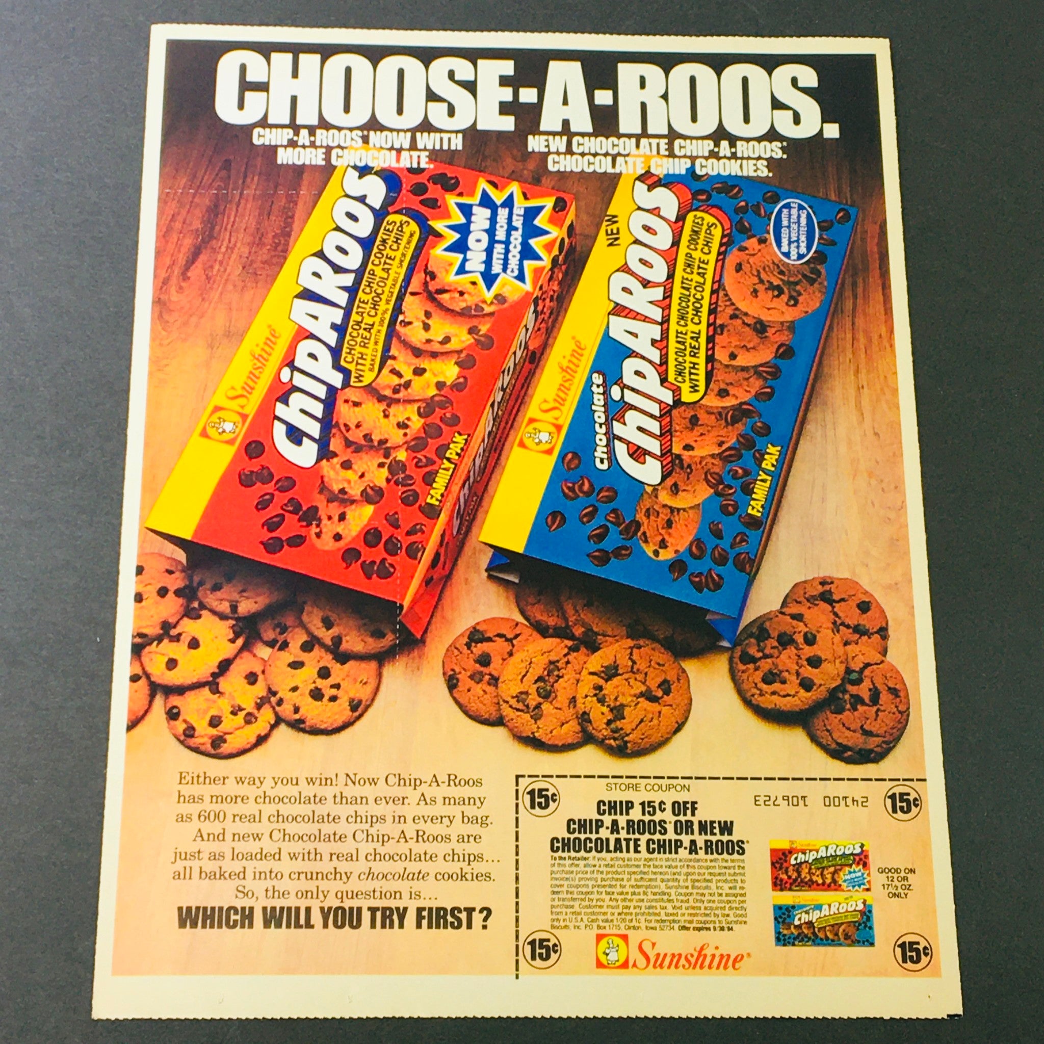 VTG Retro 1984 Sunshine Chocolate Chip-A-Roos & Kellogg's Cereals Ad Coupon