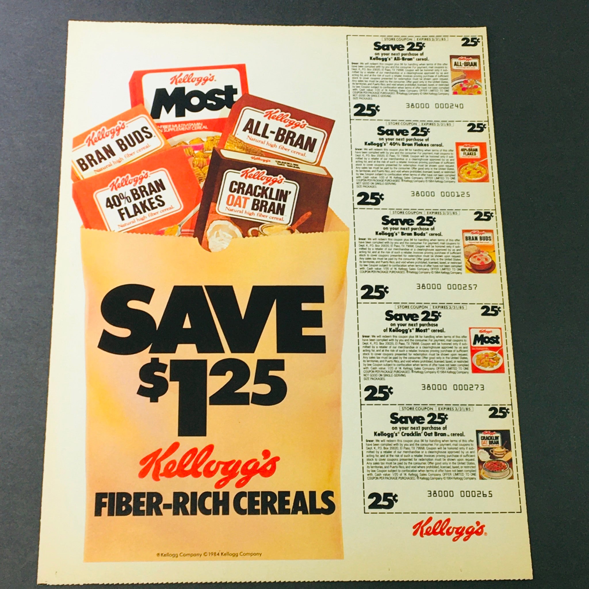 VTG Retro 1984 Sunshine Chocolate Chip-A-Roos & Kellogg's Cereals Ad Coupon