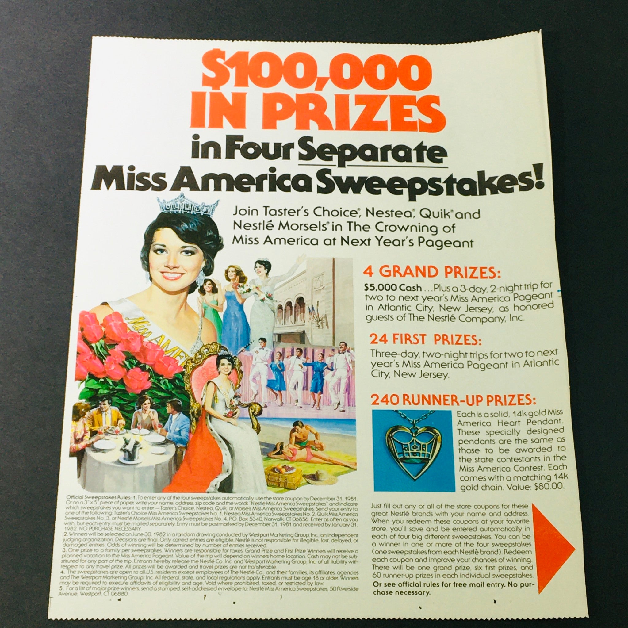 VTG Retro 1982 Taster's Choice Nestle Morsels Miss America Sweepstakes Ad Coupon